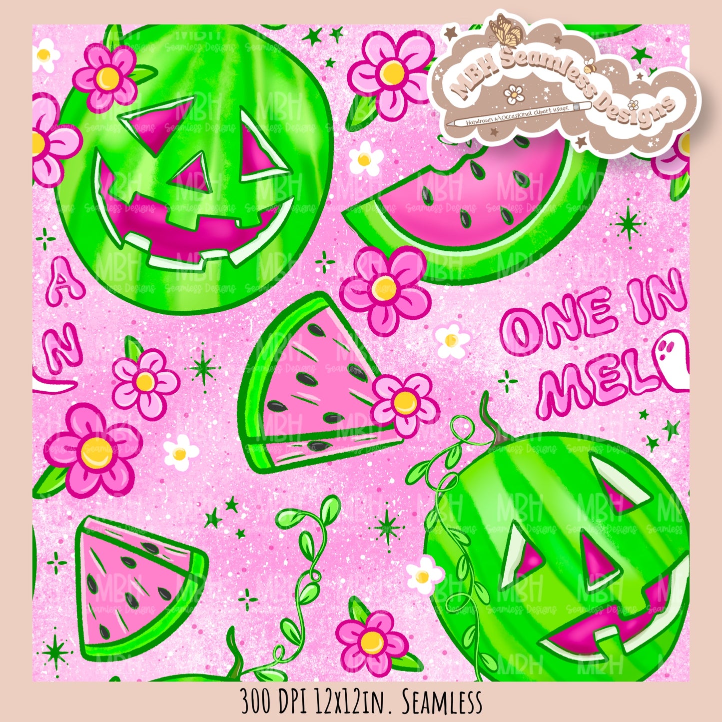 One in a Melon Seamless Pattern • Multiple Colorways • Coordinates•PNG