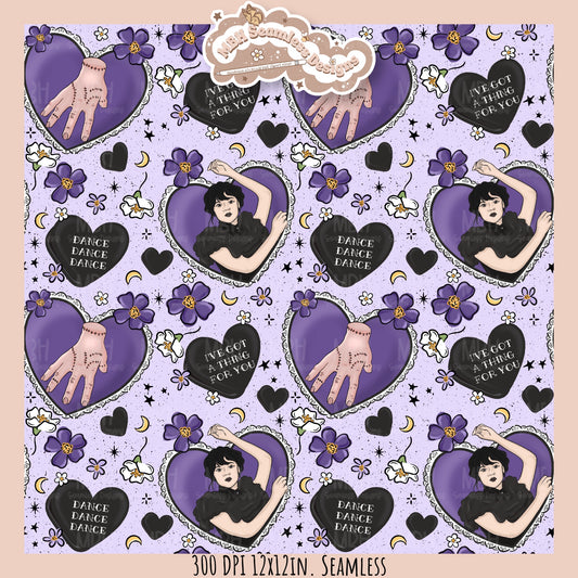 Wednesday Purple Tattoo Hearts Seamless Pattern // PNG // Assorted Colorways