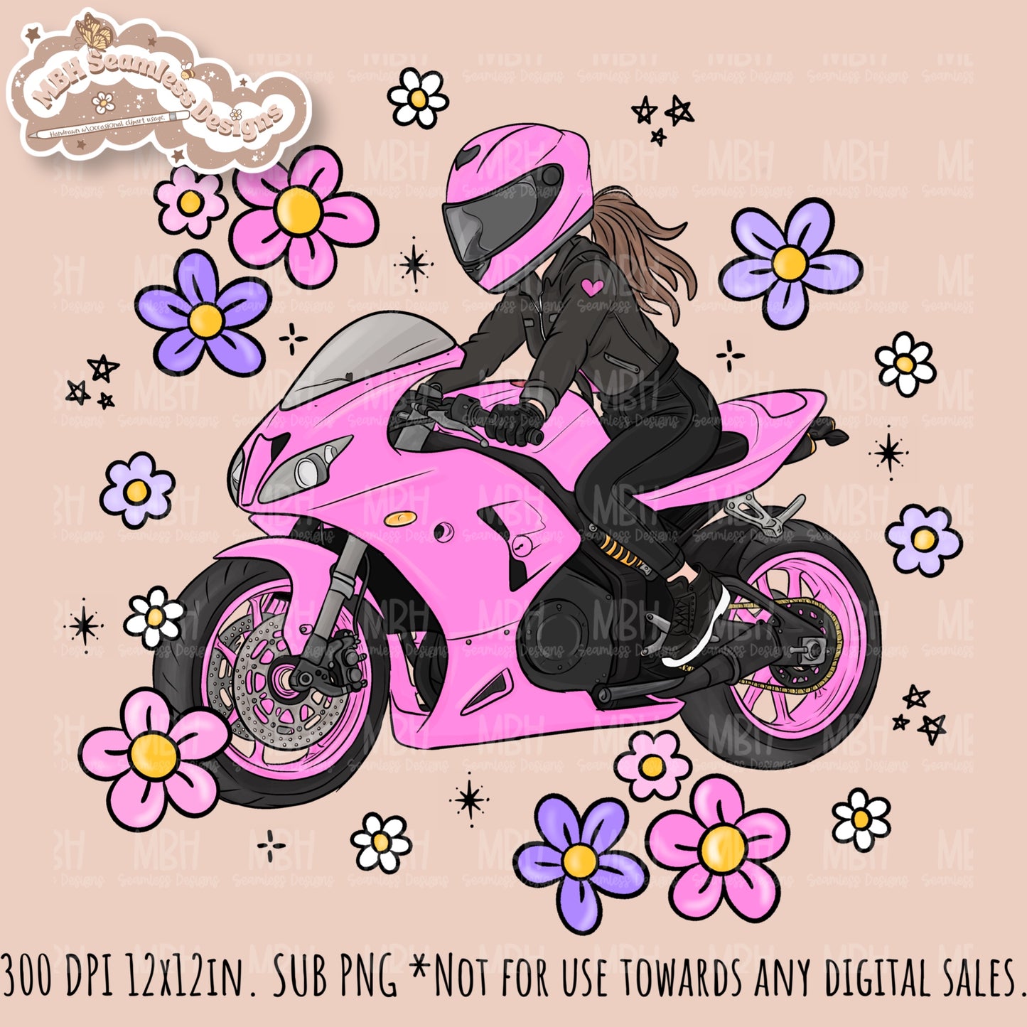 Moto Girl Power Seamless Pattern // PNG // Assorted Colorway Options