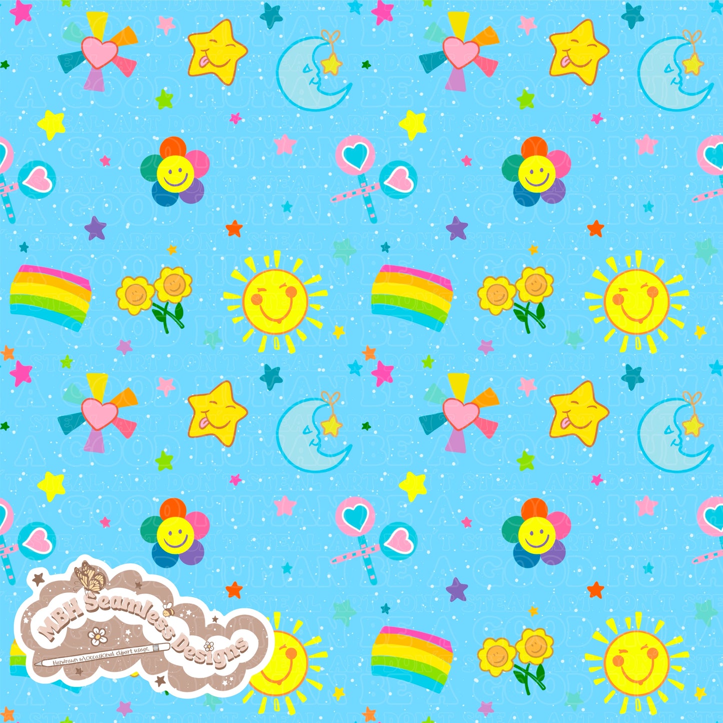 Care Bear Charms Seamless Pattern MULTIPLE COLORWAYS