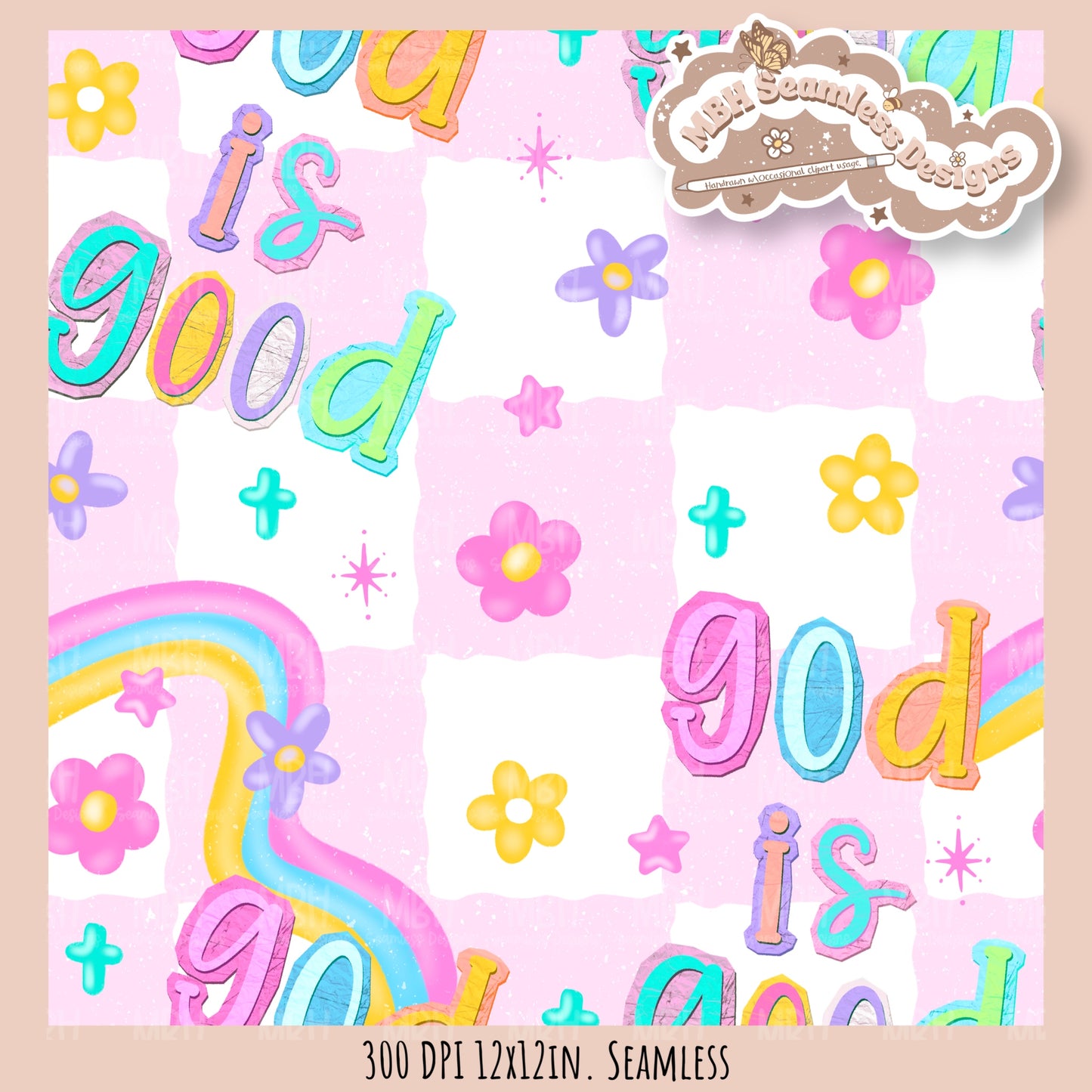 Groovy God Is Good Seamless Pattern // SUB PNG // Multiple Colorway Options