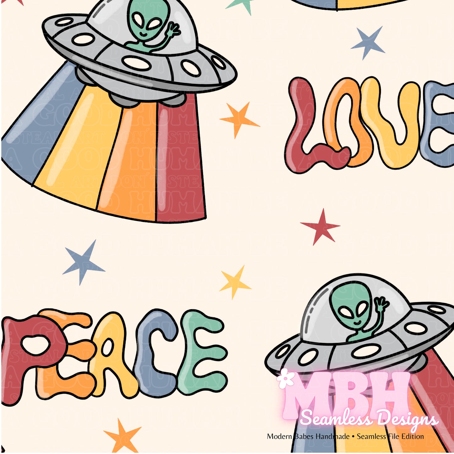 Alien Love and Peace ASSORTED COLORWAYS Seamless Pattern