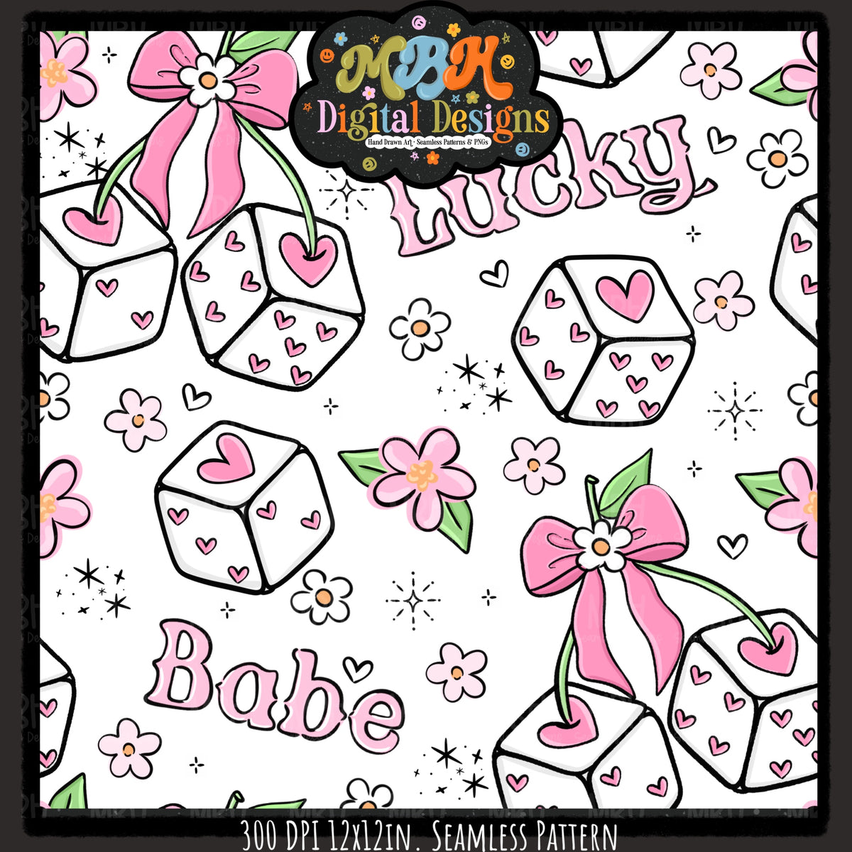 Hextober Day 4 • 3D Lucky Babe Seamless Pattern // PNG // MULTIPLE COLORWAYS (Hextober files are not available in drives.)