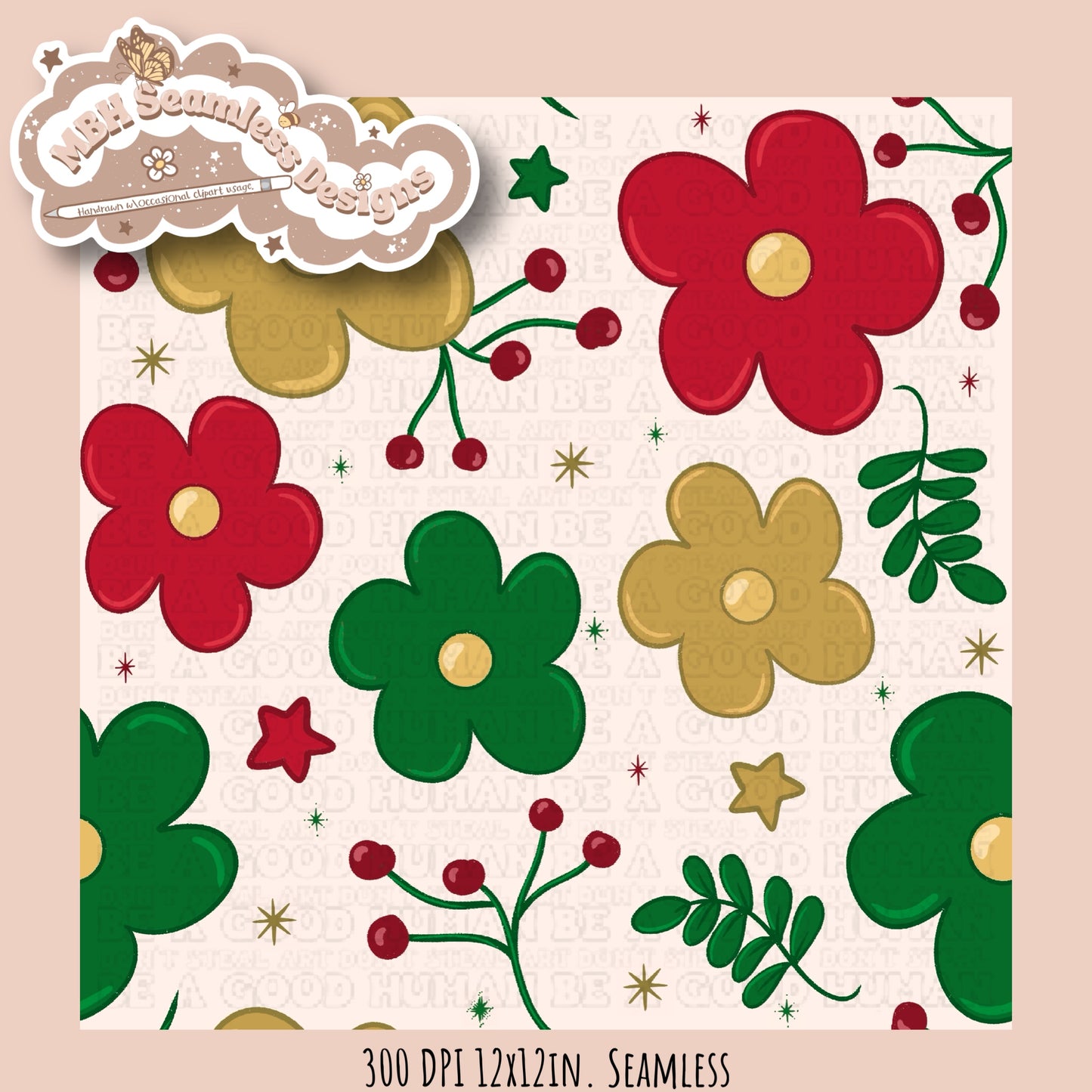 Winter Holiday Floral Seamless MULTIPLE COLORWAYS