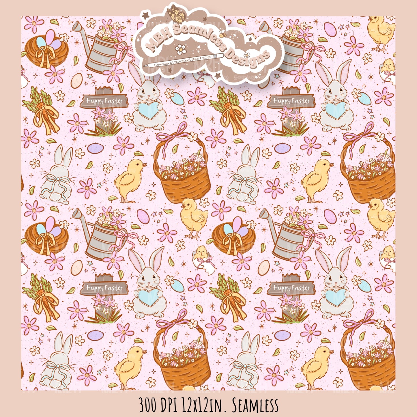 Whimsical Easter Seamless Pattern Multiple Colorway Options