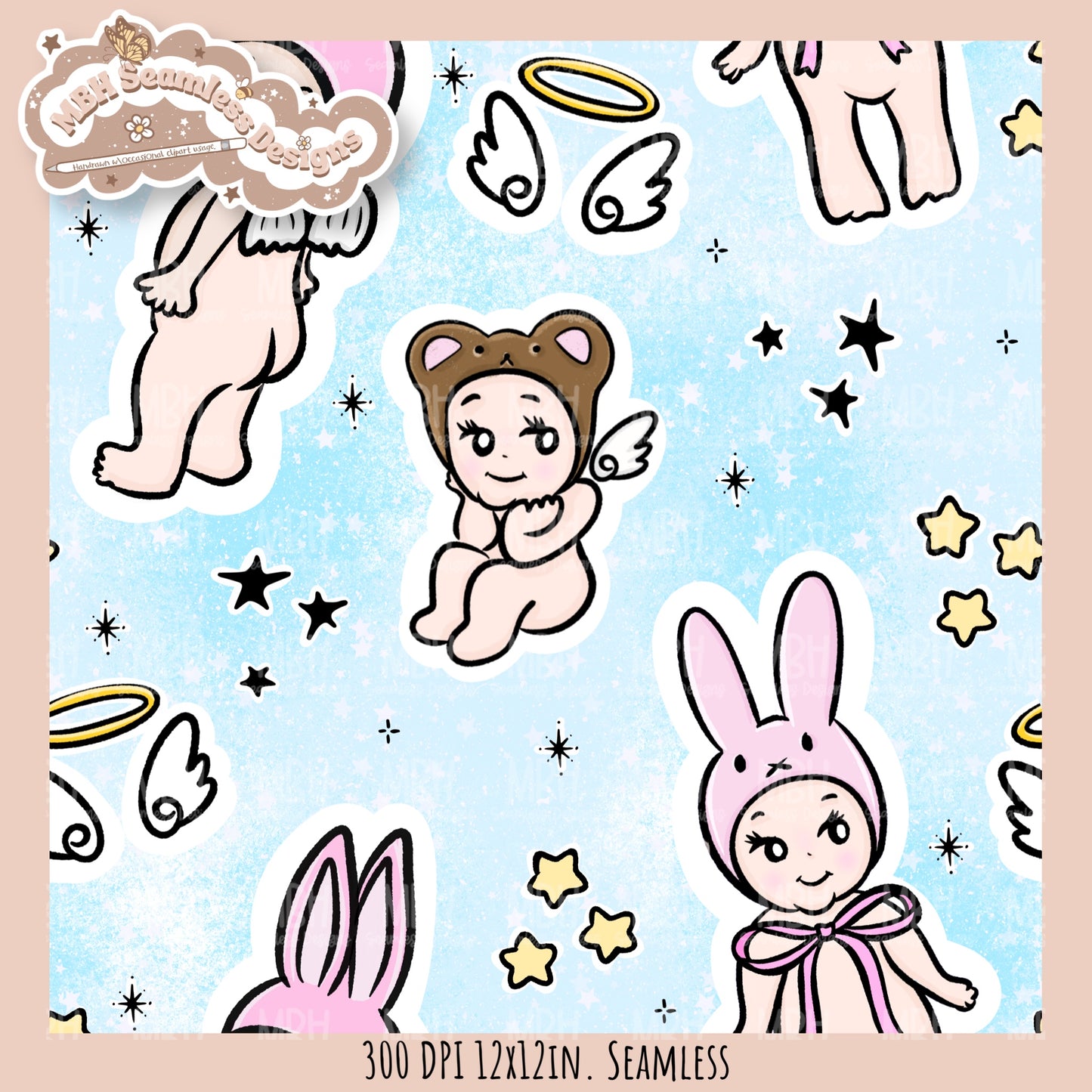 Starry Sonny Angels Seamless Pattern // Assorted Colorway Options