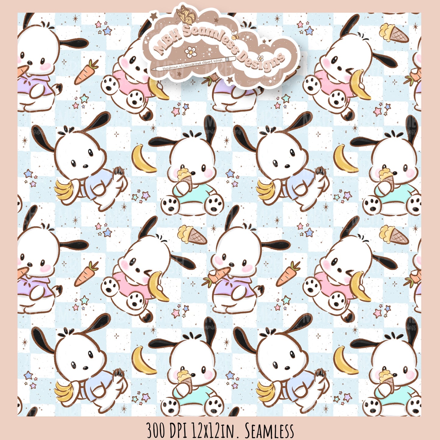Pochacco Faves Seamless Pattern // PNG // Assorted Colorways