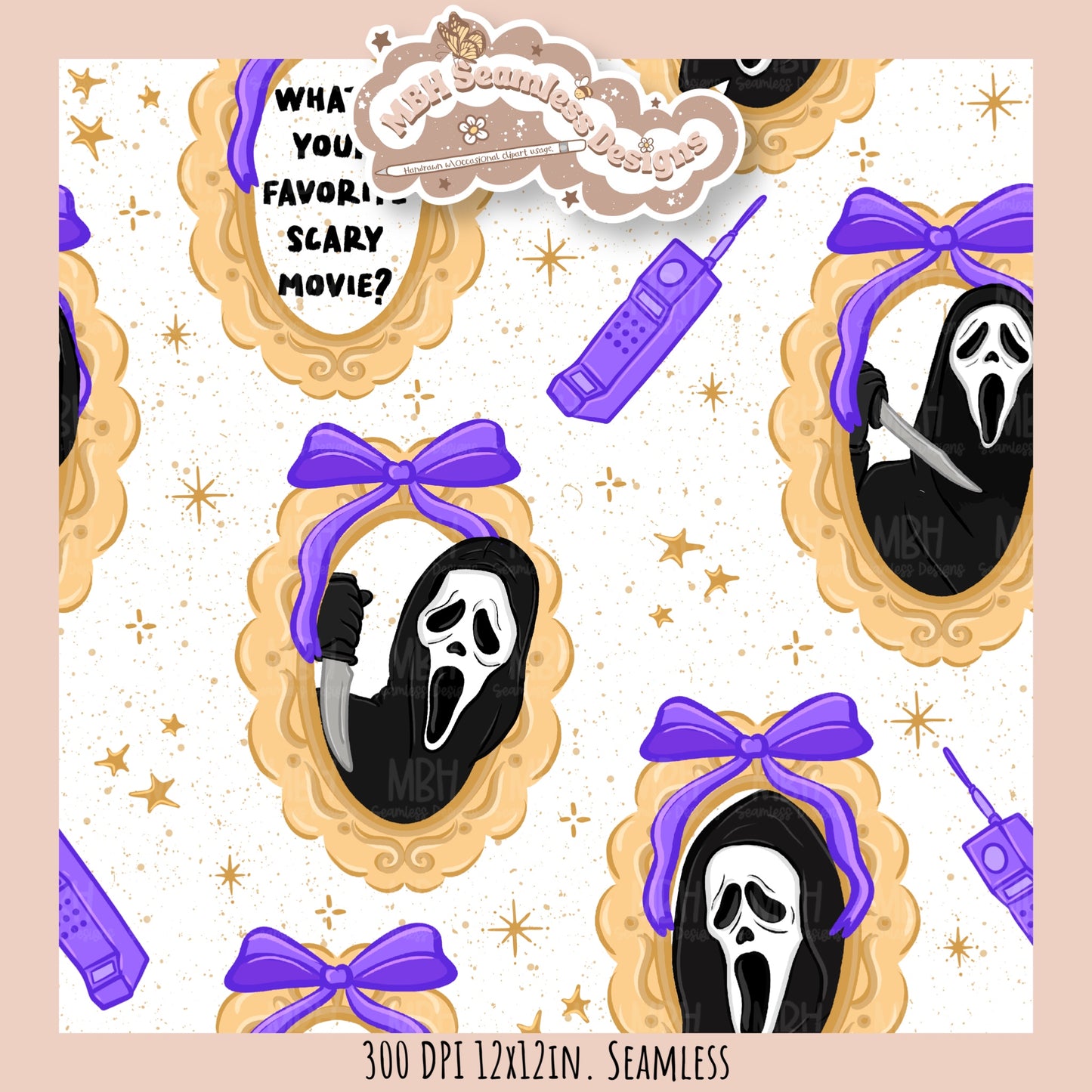 Ghostface Coquette Frames Seamless Pattern • PNG • Assorted Colorway Options