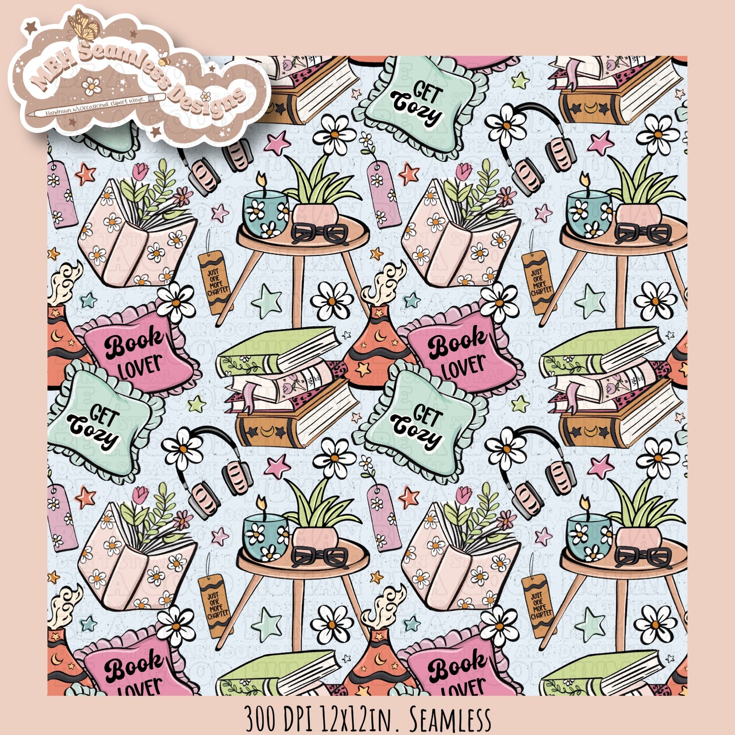 Cozy Spring Books Seamless Pattern & PNG•MULTIPLE COLORWAYS