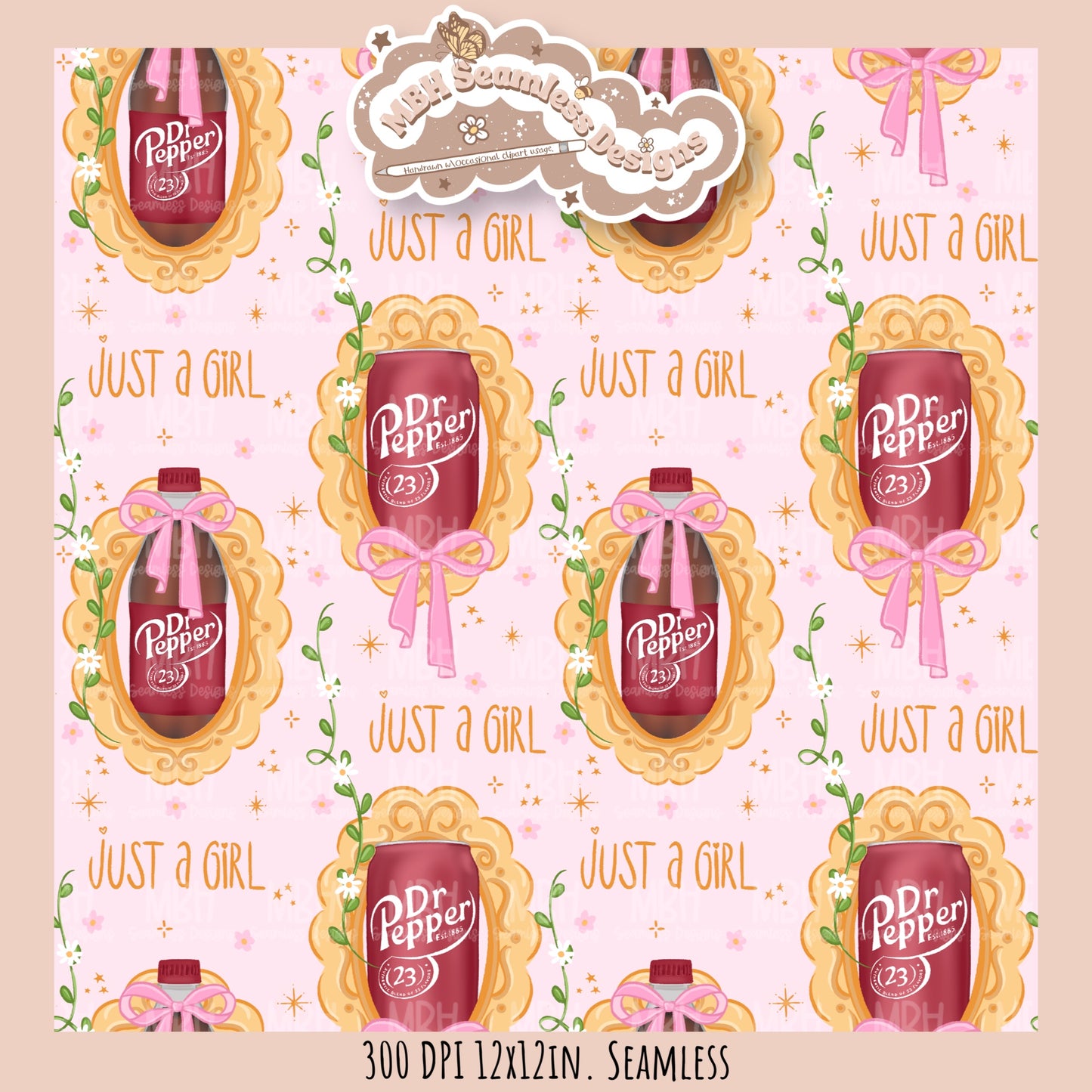 Coquette Dr.Pepper Frames Seamless Pattern//Multiple Colorway Options