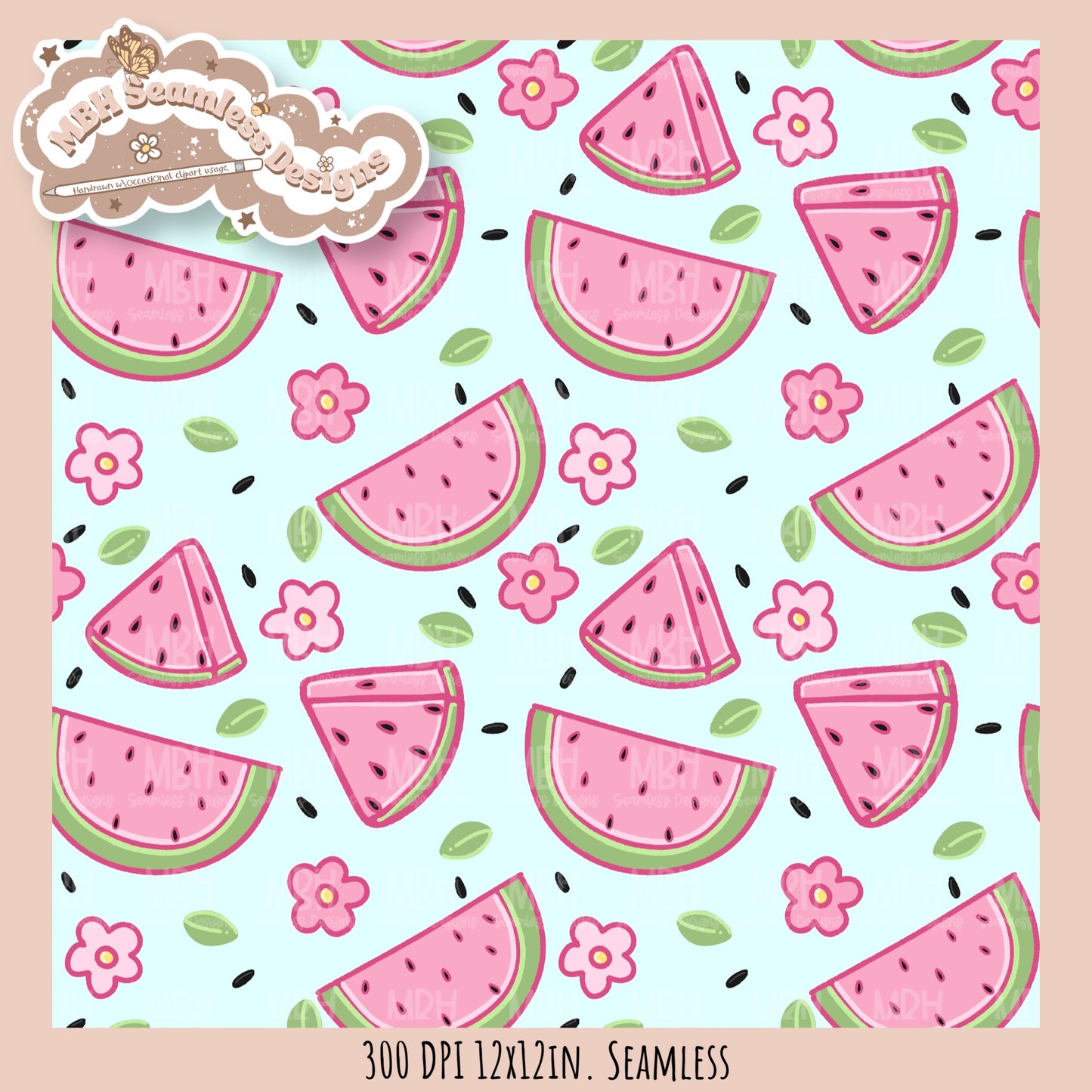 Watermelon Floral Seamless Pattern • Multiple Colorways