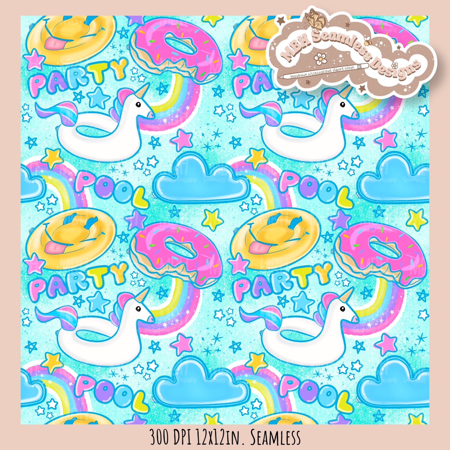 Pool Party Seamless Pattern • Multiple Colorways • PNG