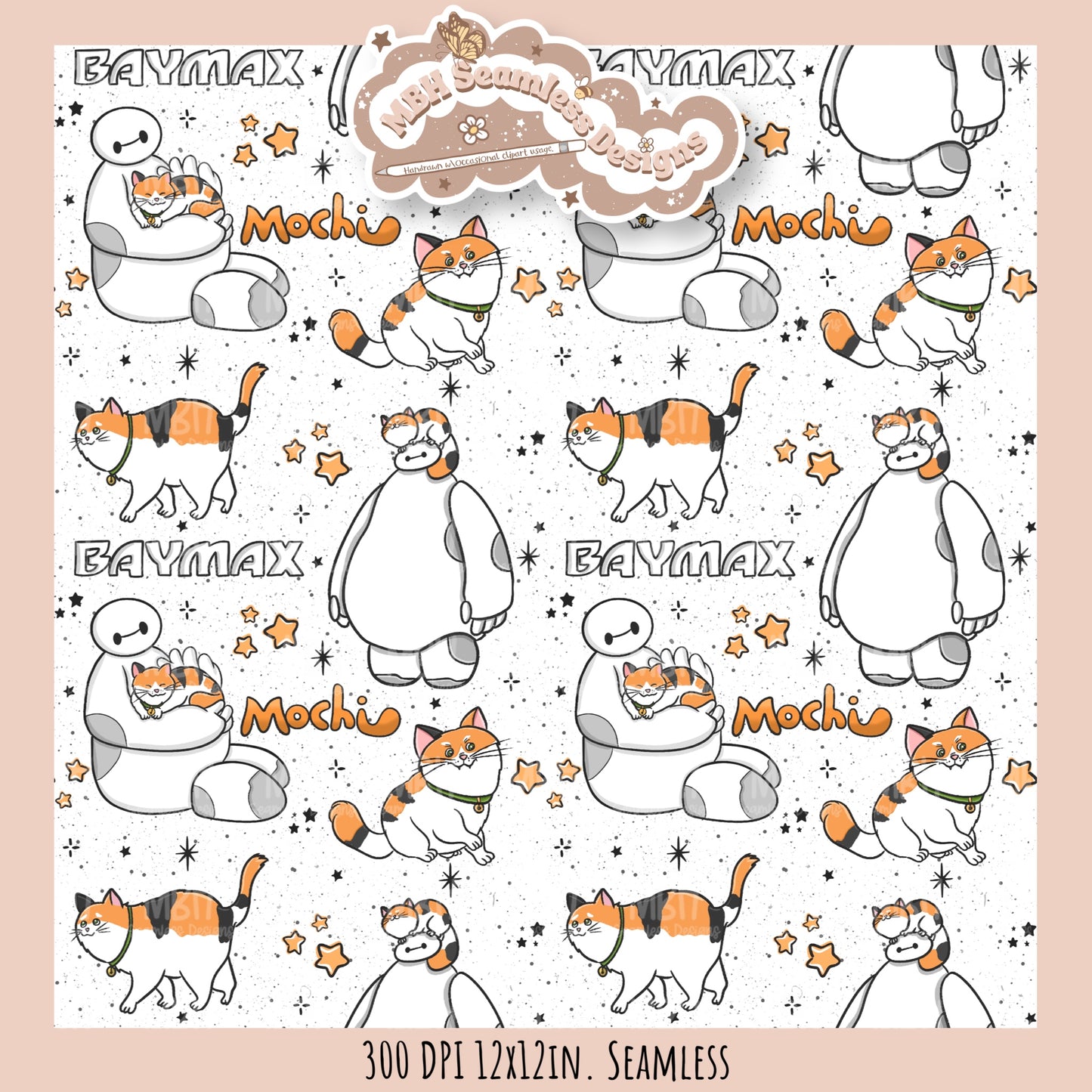 Starry Baymax Mochi Seamless Pattern // PNG // Multiple Colorway Options