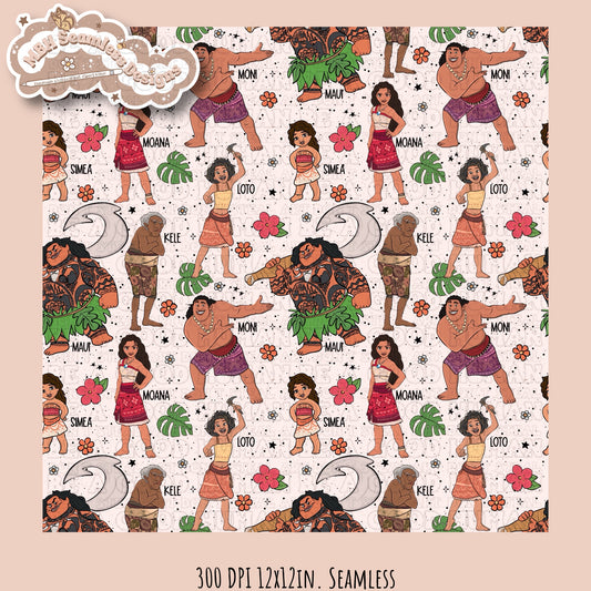 Moana 2 Seamless Pattern & PNG Multiple Colorway Options