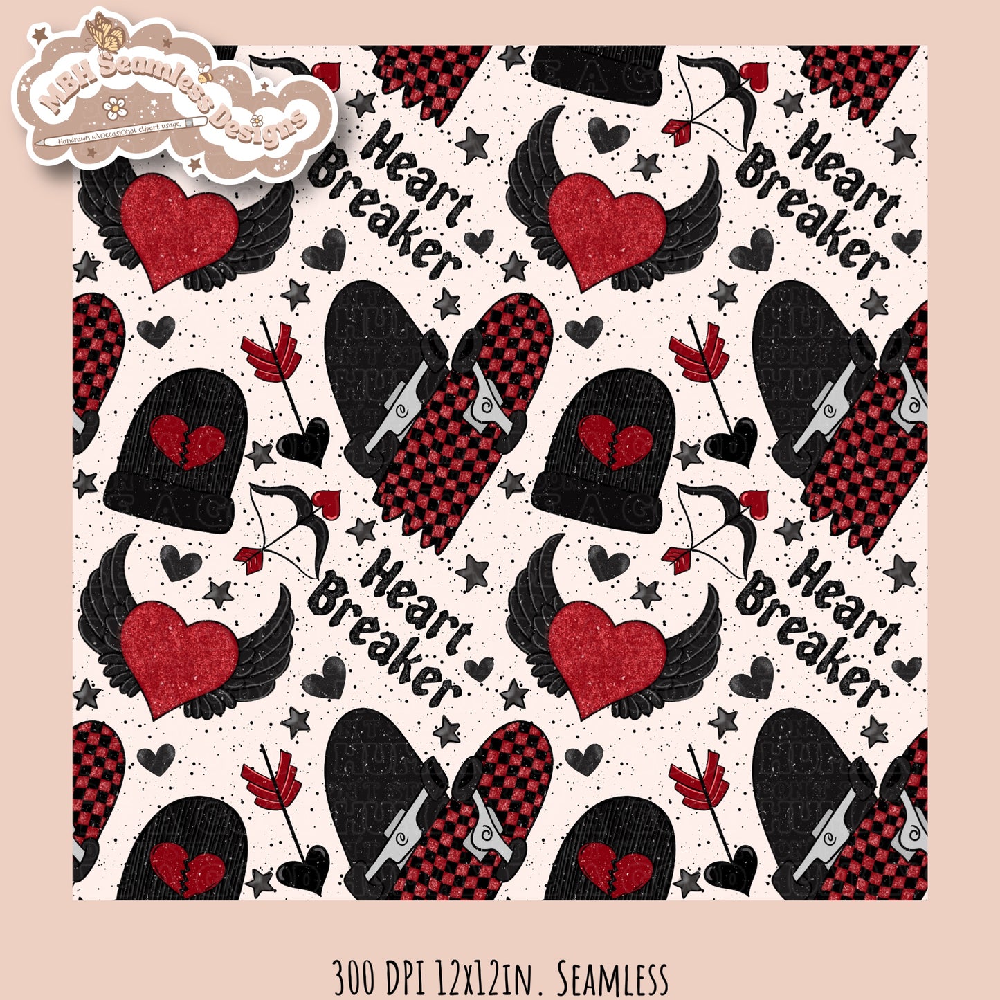 Heart Breaker Skater Boy Seamless Pattern MULTIPLE COLORWAYS