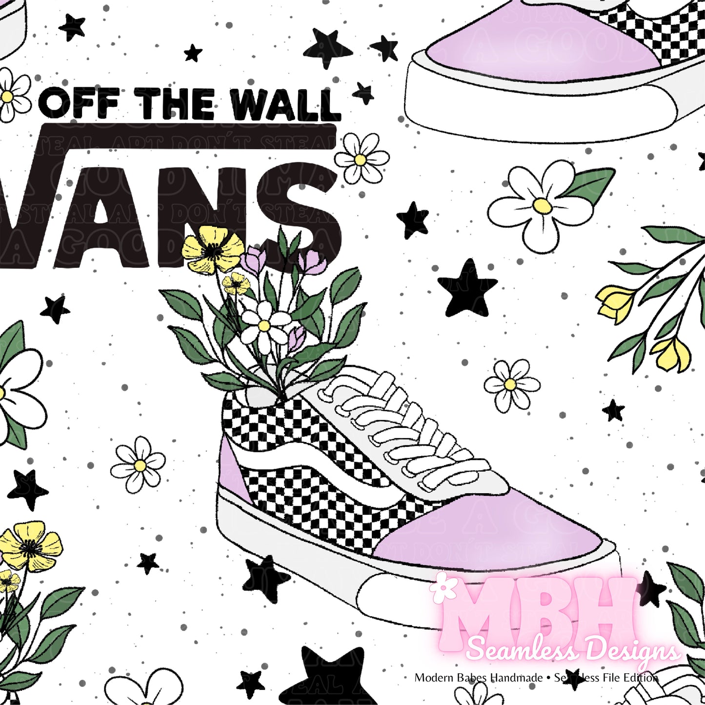 Starry Wildflower Skater Sneakers Seamless Pattern