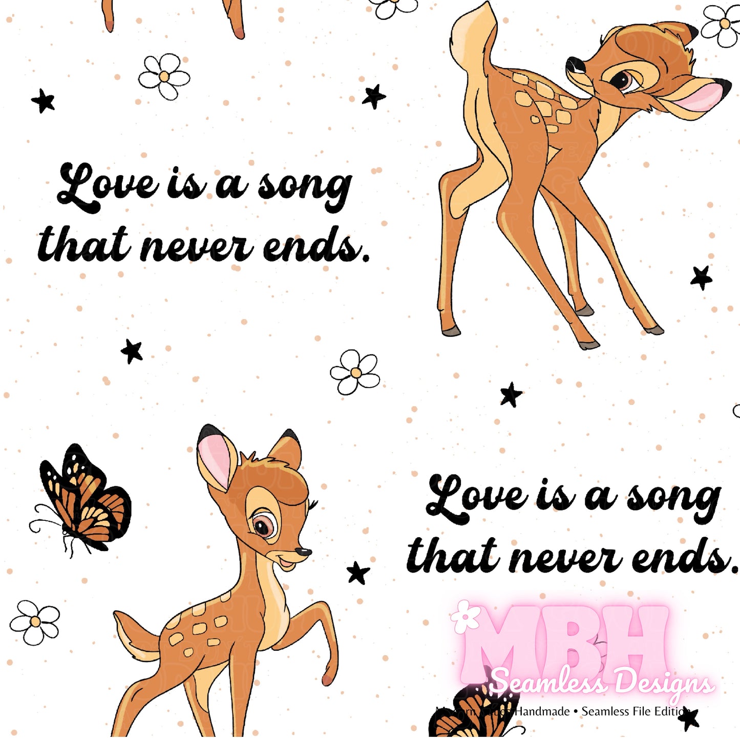 Bambi Quote Seamless Pattern Assorted Colorways