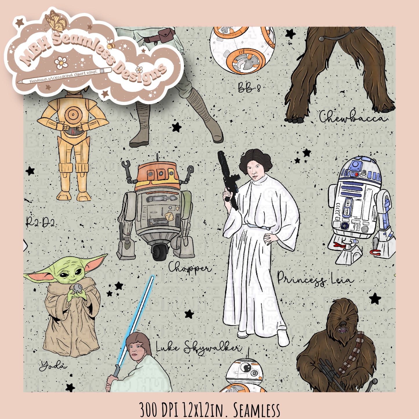 Star Wars Names Seamless Pattern MULTIPLE COLORWAYS