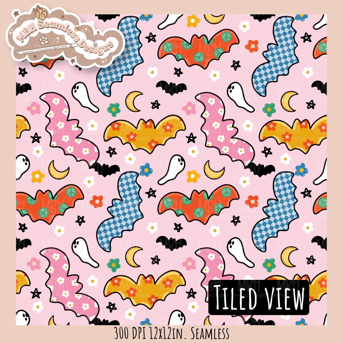 Groovy Bats Seamless Pattern // Assorted Colorway Options