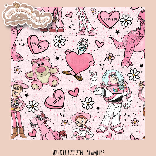 Pink Toy Story Valentine’s Day Seamless Pattern & PNG Multiple Colorways