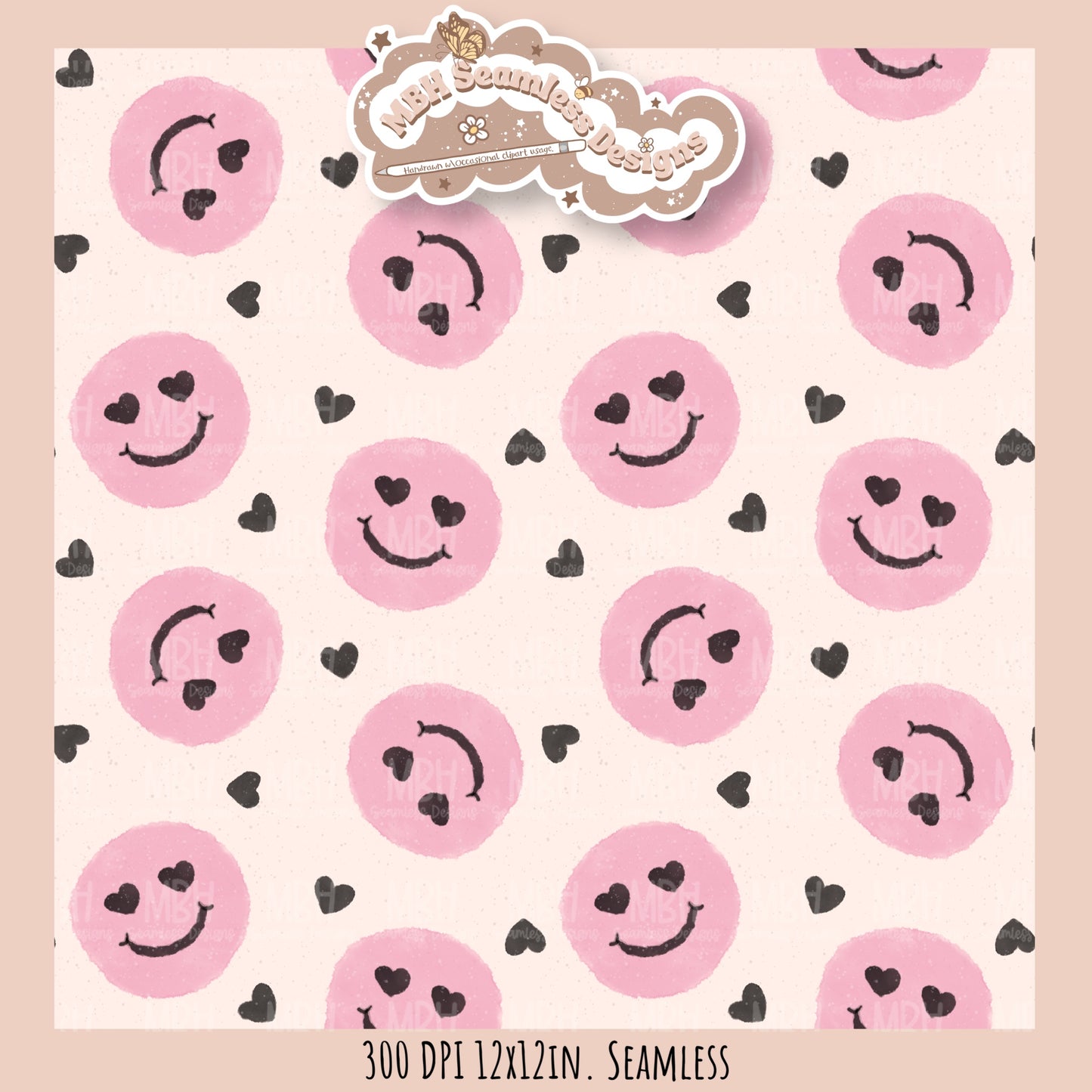 Heart Smilies Seamless Pattern MULTIPLE COLORWAYS