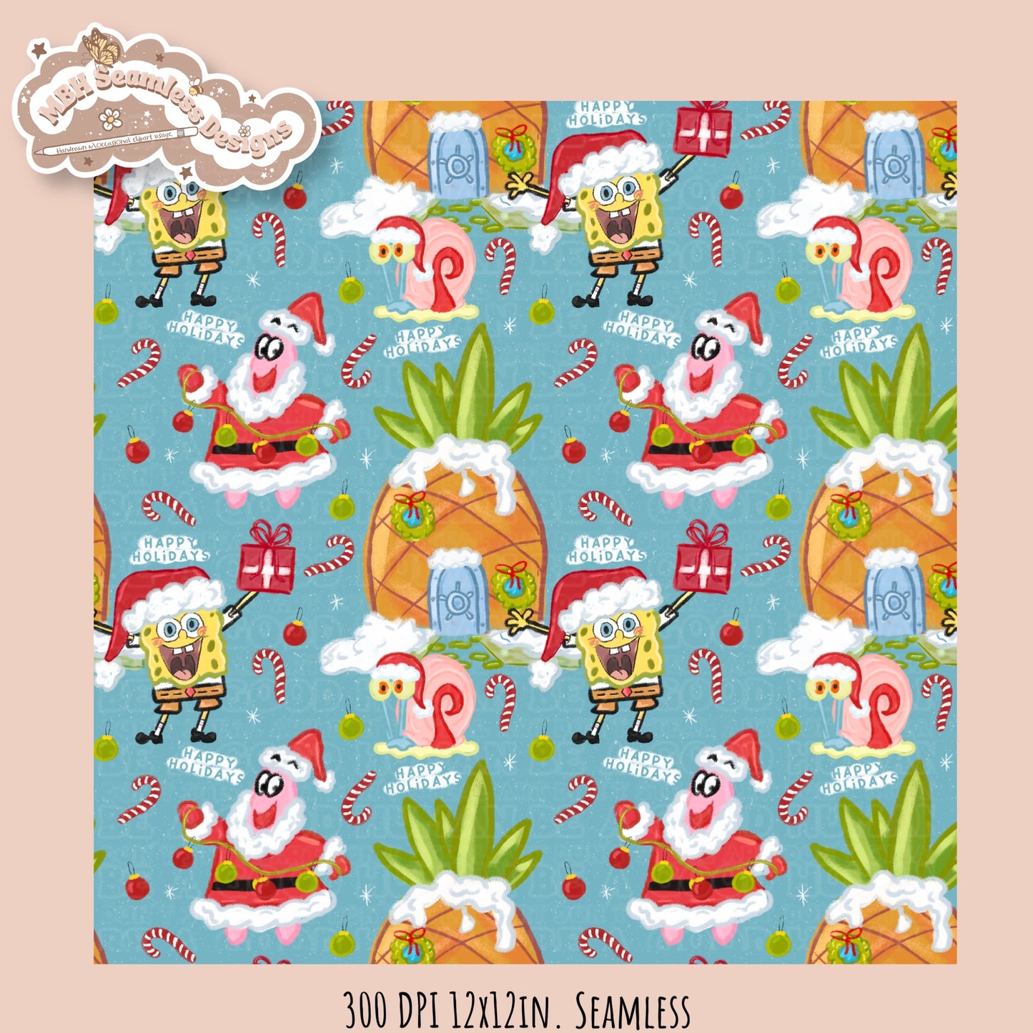 Holiday SpongeBob Seamless Pattern // Assorted Colorways