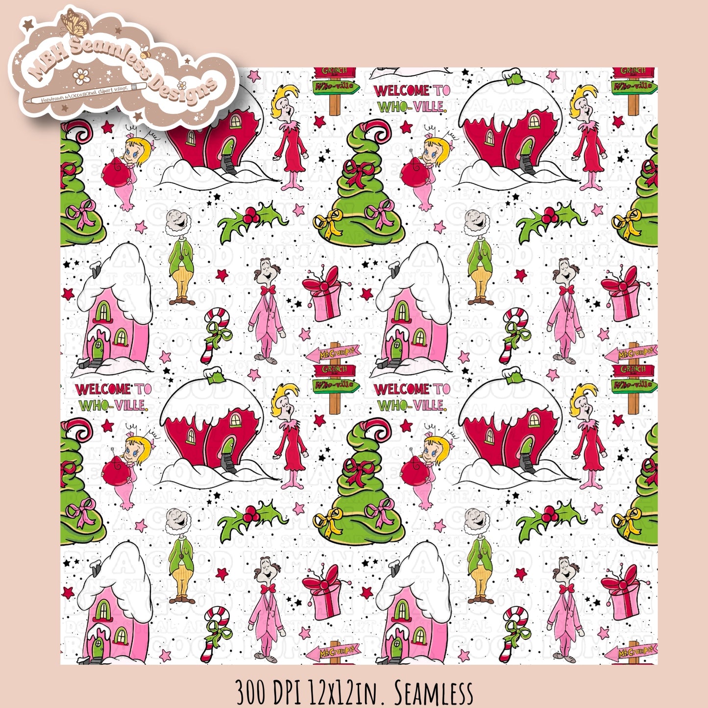 Girly Who-ville Seamless Pattern & PNG MULTIPLE COLORWAYS