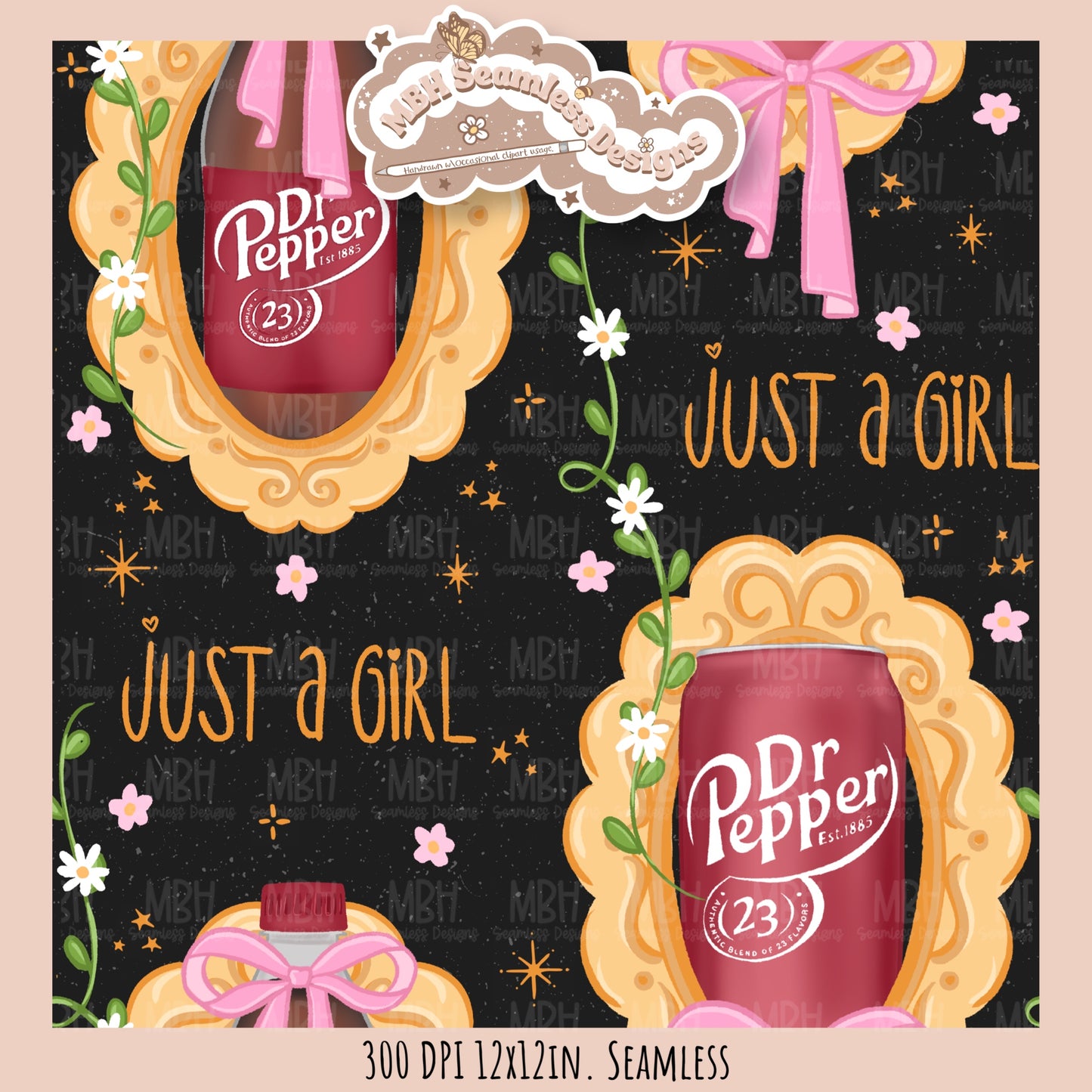 Coquette Dr.Pepper Frames Seamless Pattern//Multiple Colorway Options