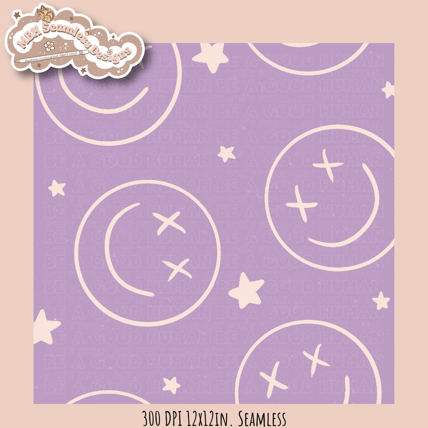 Starry Smiley Faces Seamless Pattern MULTIPLE COLORWAYS