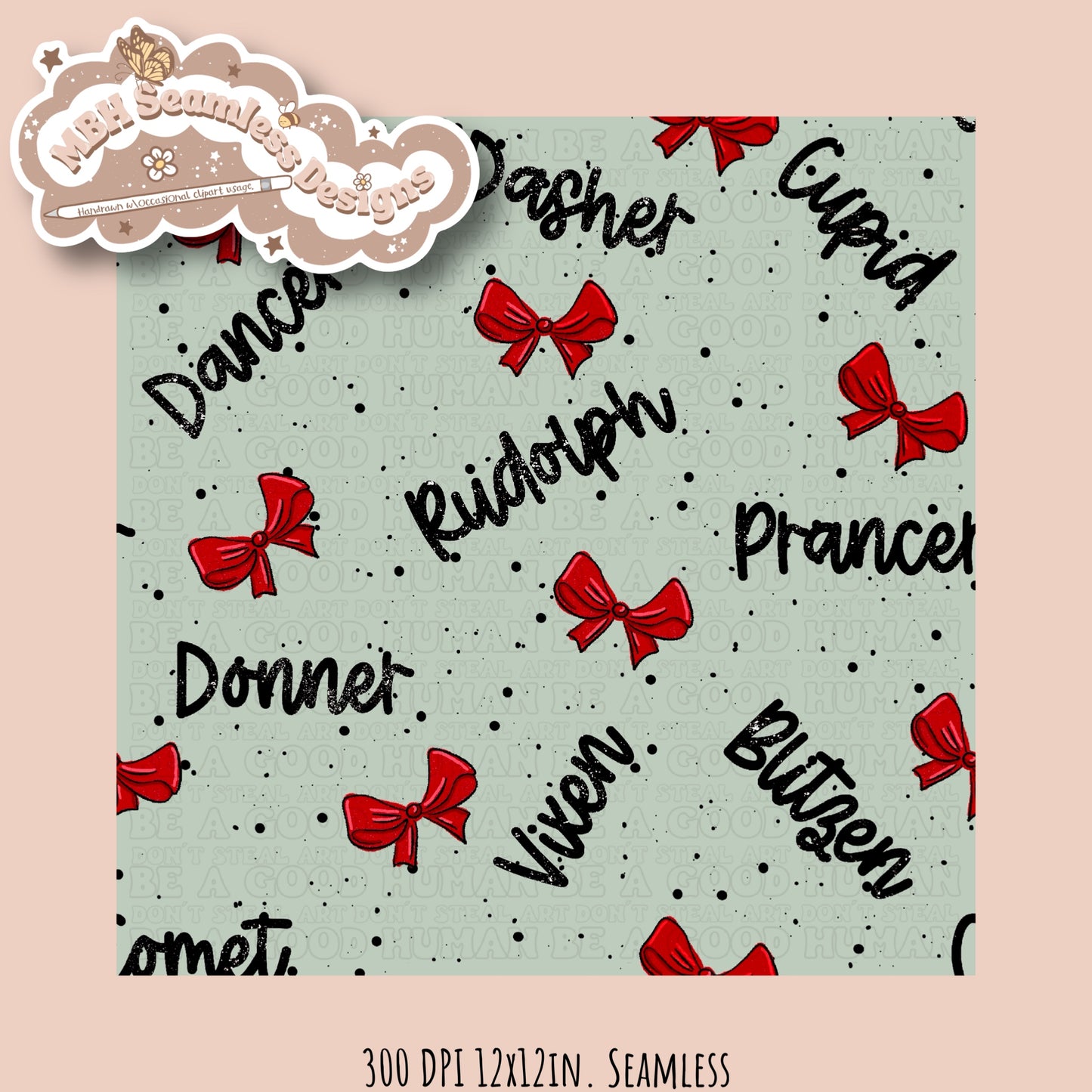 Coquette Reindeer Names Seamless Pattern MULTIPLE COLORWAYS