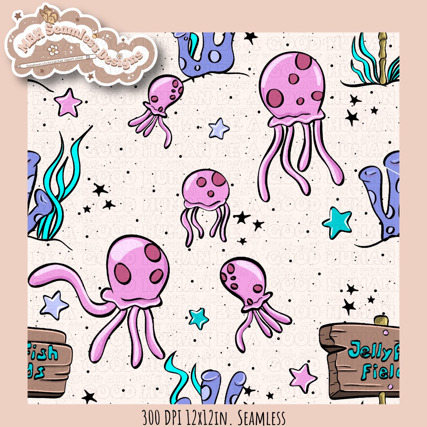 Jellyfish Fields Seamless Pattern MULTIPLE COLORWAYS