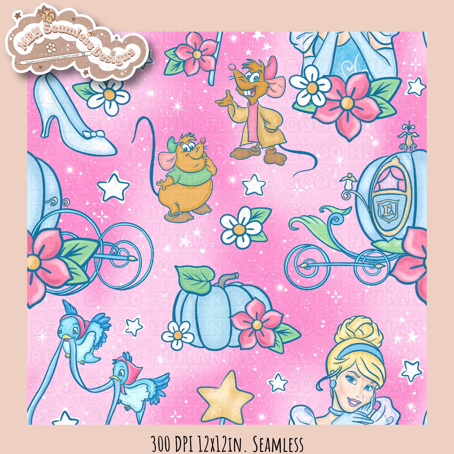 LIMITED EXCLUSIVE Starry Cinderella Seamless Pattern & PNG NO FABRIC SHOPS