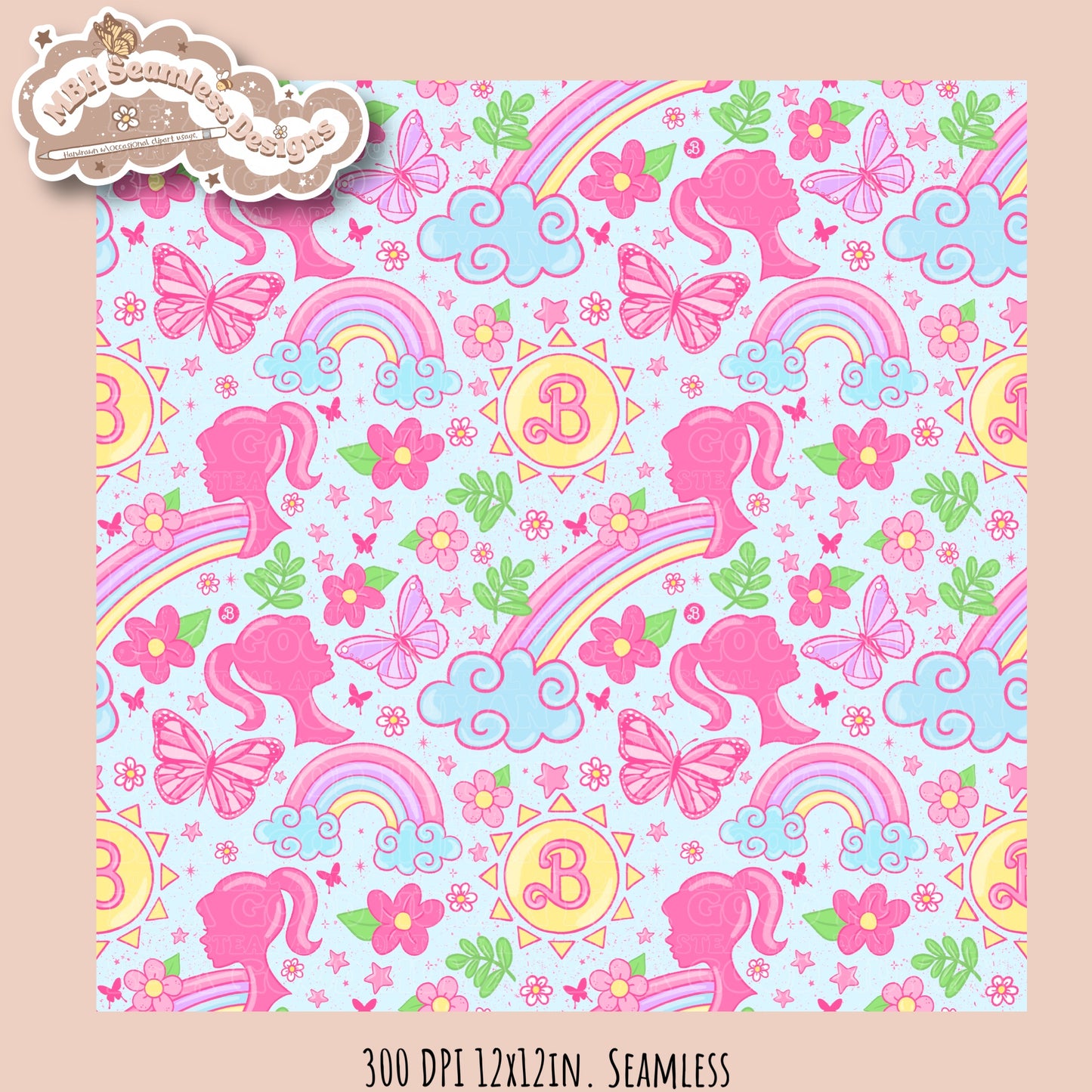 Non TM Spring Barbie Seamless Pattern MULTIPLE COLORWAYS