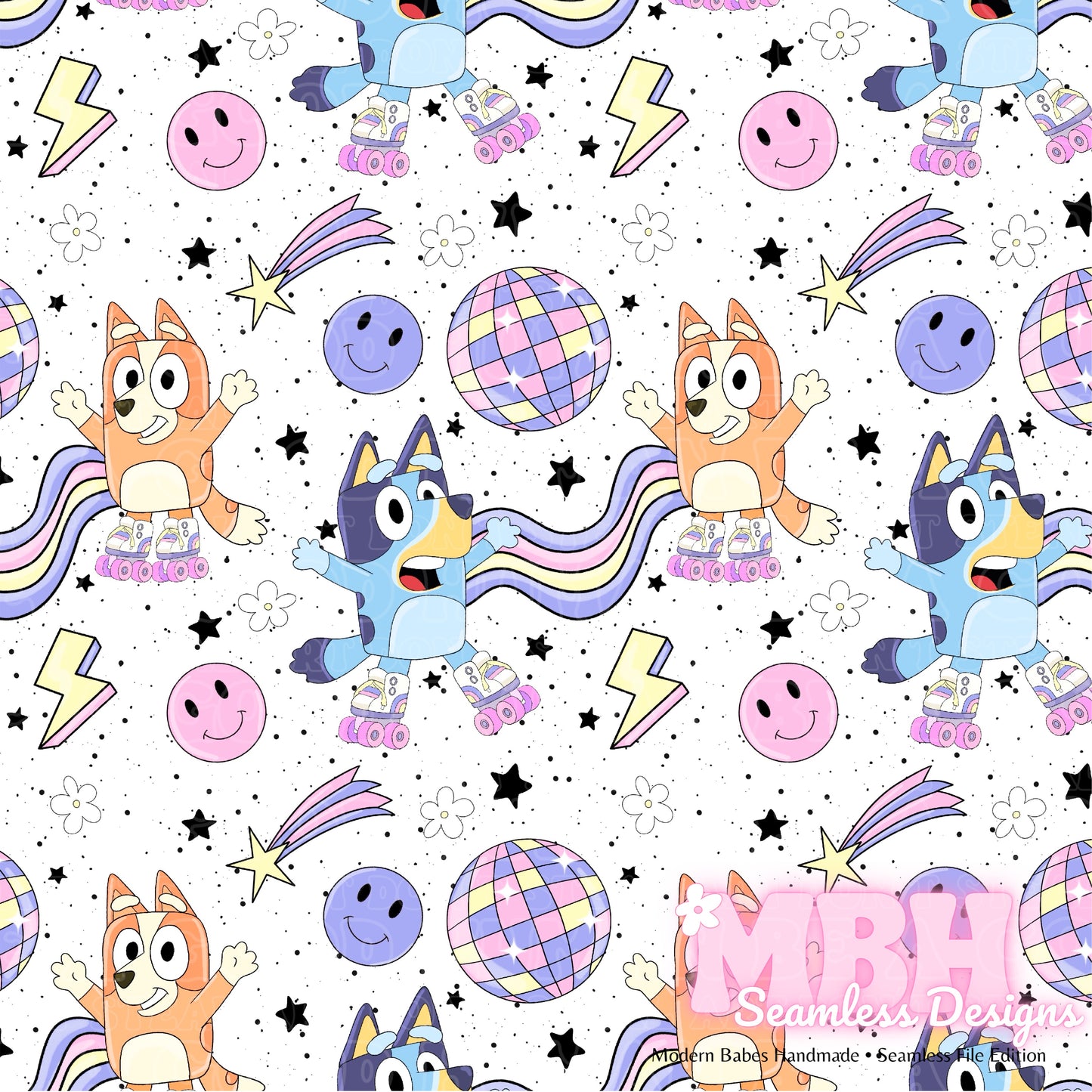 Roller Disco Heelers Seamless Pattern & PNG MULTIPLE COLORWAYS