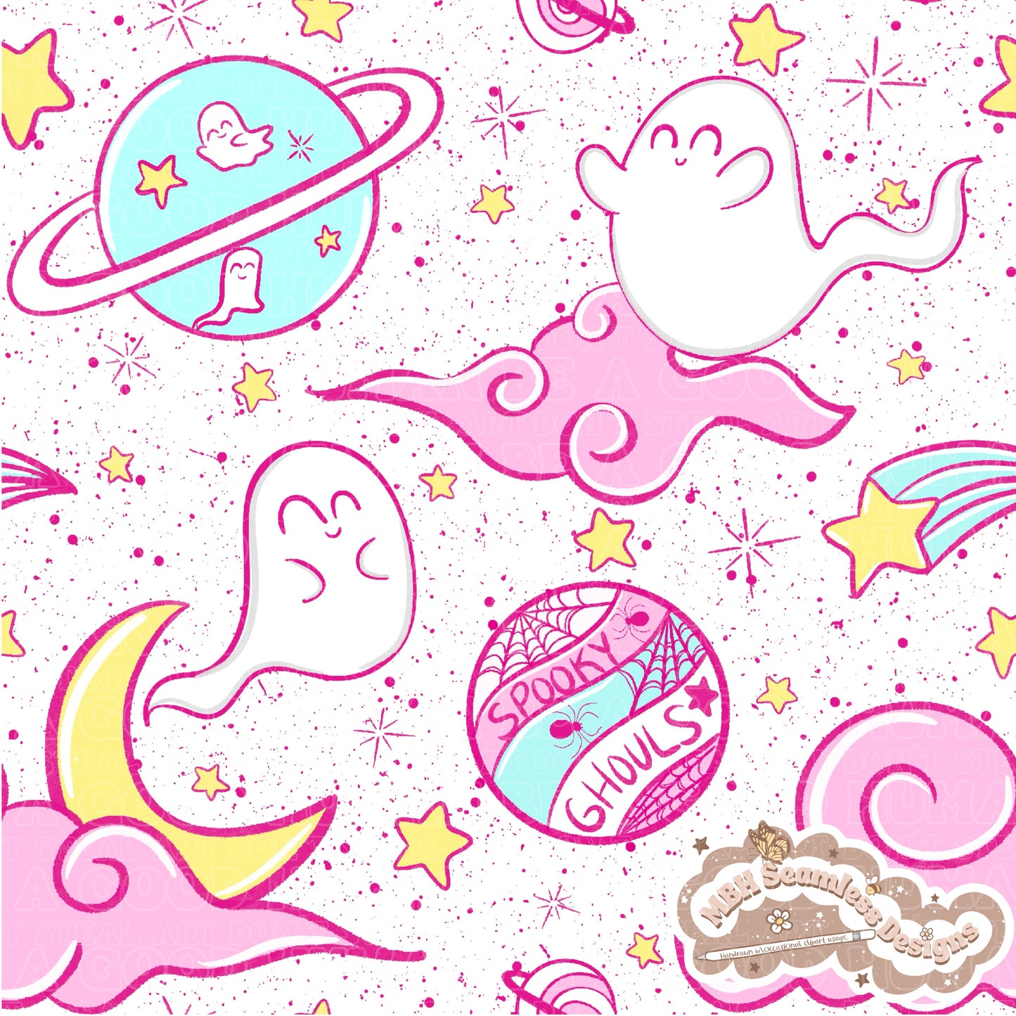 Spooky Space Ghouls Seamless Pattern MULTIPLE COLORWAYS