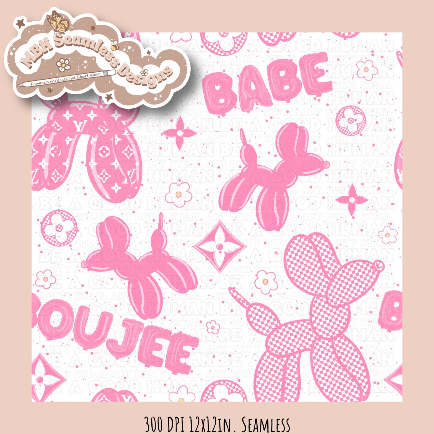 Pink Boujee Dog Balloons Seamless  MULTIPLE COLORWAYS