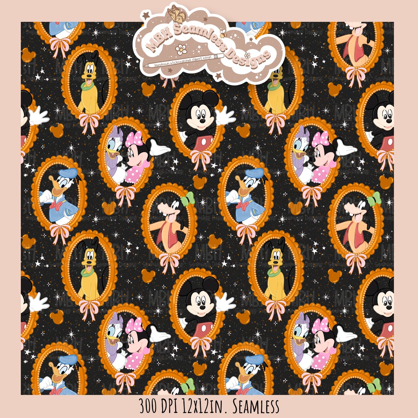 Coquette Framed Mouse and Friends Seamless Pattern • PNG • Assorted Colorway Options