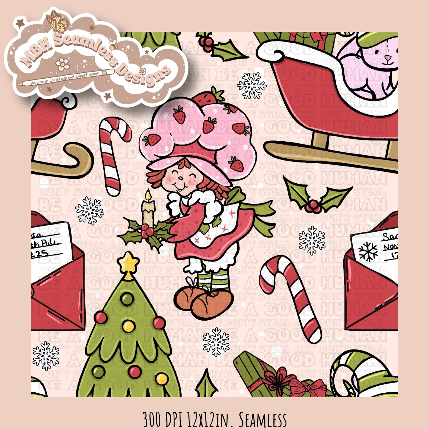 Christmas Strawberry Shortcake Seamless & PNG MULTIPLE COLORWAYS