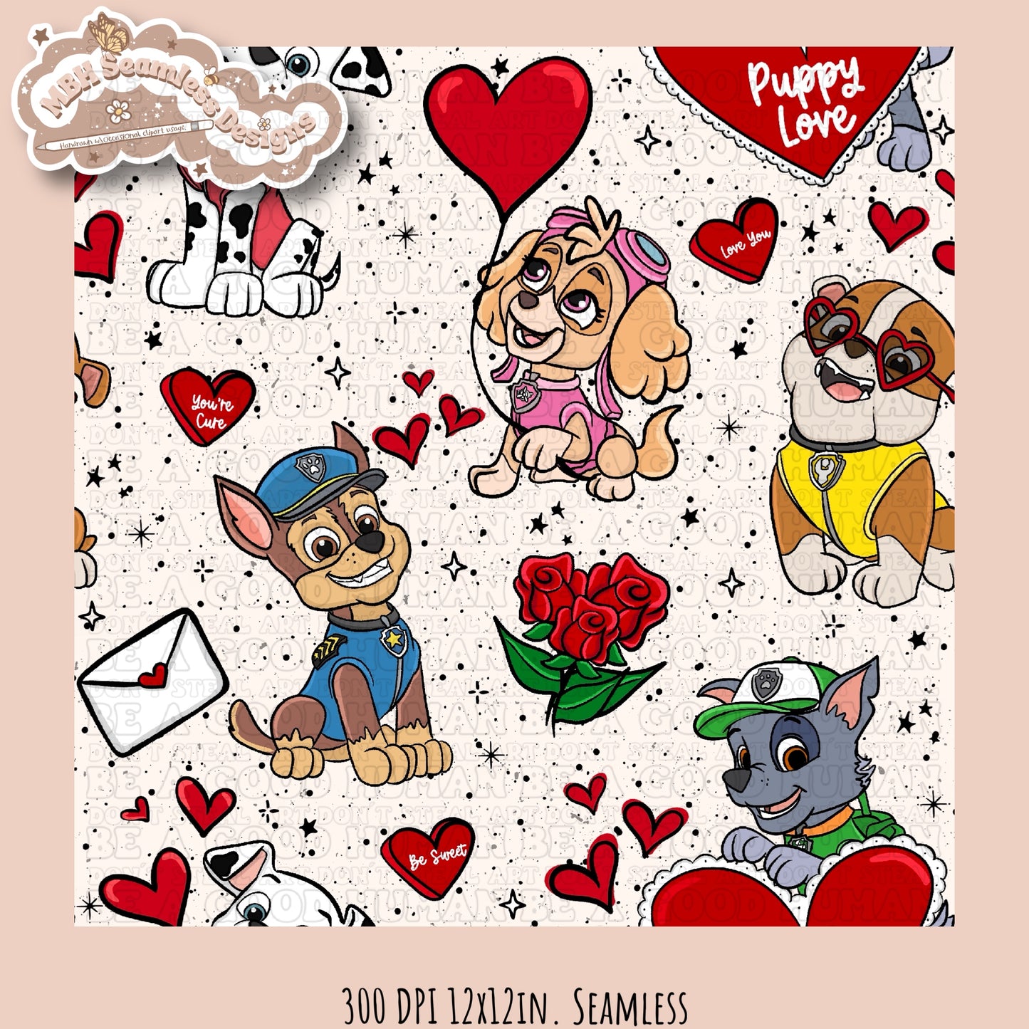 Puppy Love Seamless Pattern & PNG Multiple Colorway Options