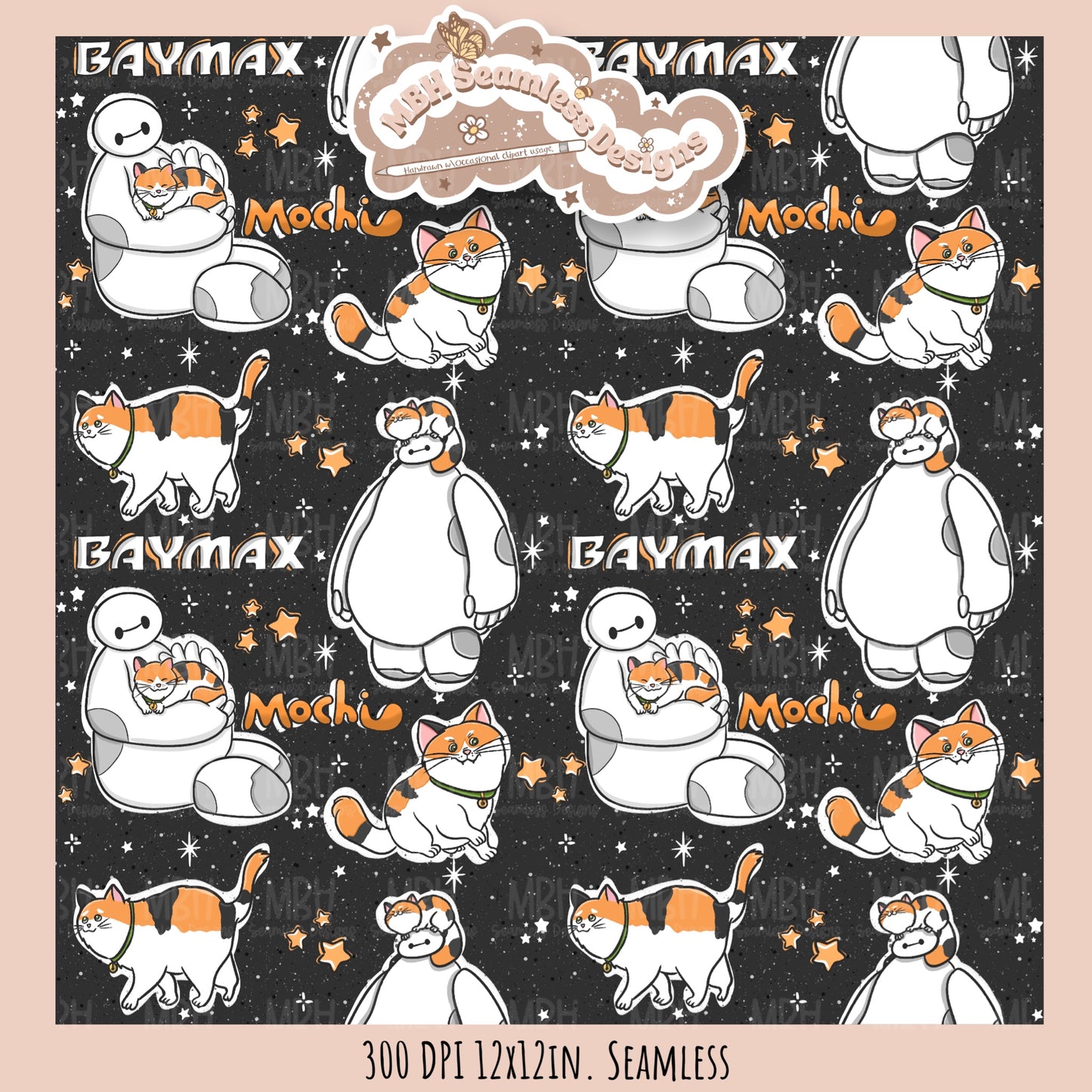Starry Baymax Mochi Seamless Pattern // PNG // Multiple Colorway Options