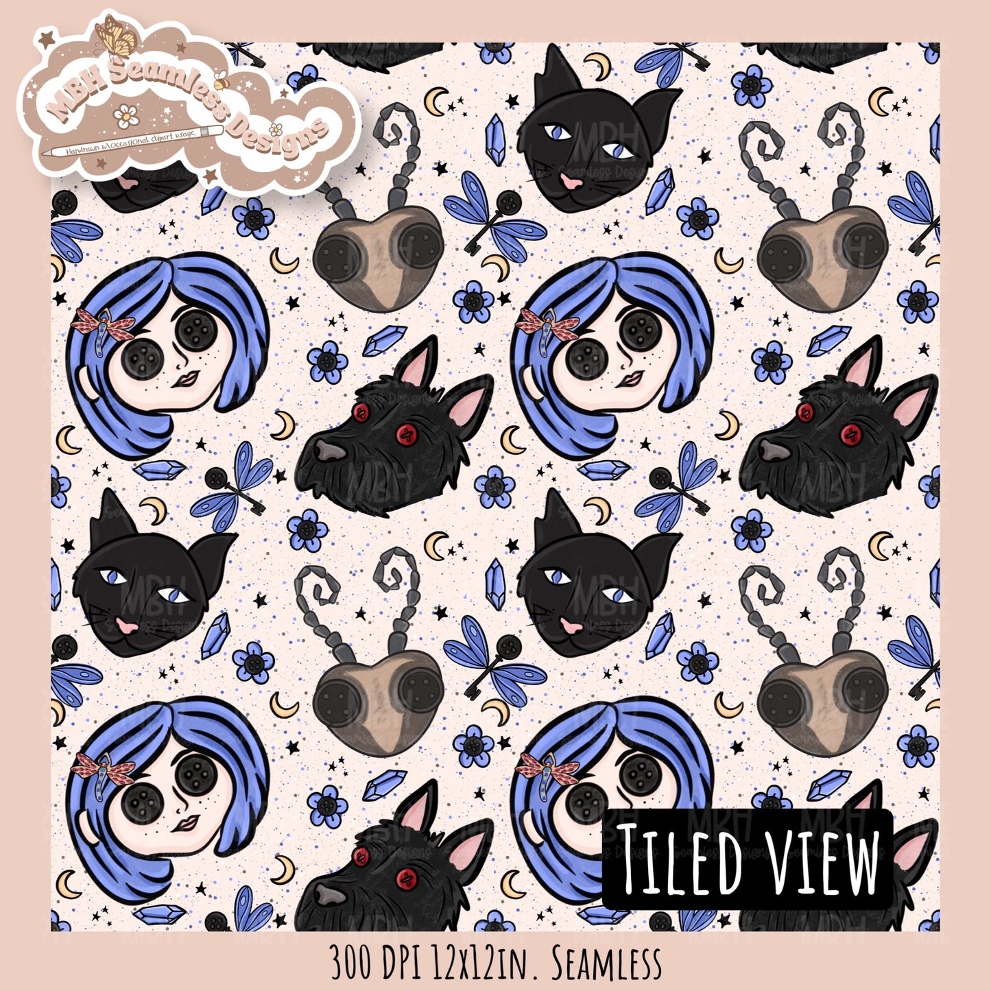 Button Eyes Seamless Pattern // PNG // Multiple Colorway Options
