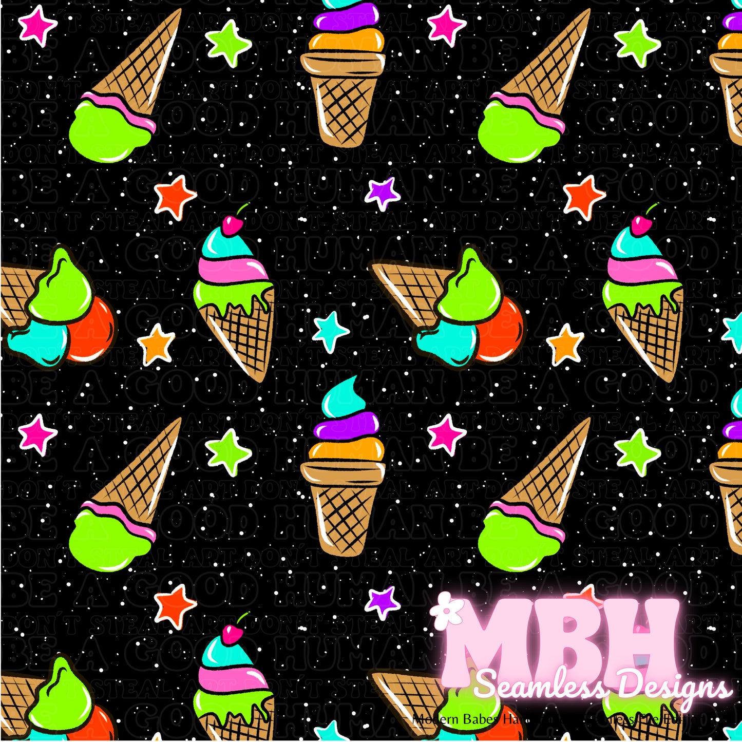 Neon Ice Cream Cones SAFE SWIM Seamless Pattern & PNG MULTIPLE COLORWAYS