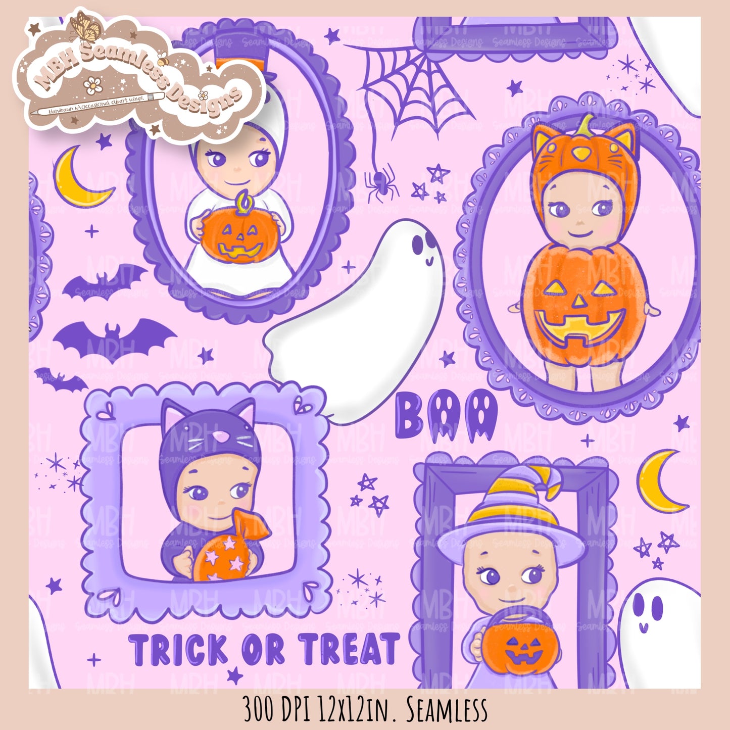 Sonny Angels Spooky Frames Seamless Pattern // PNG // Assorted Colorway Options