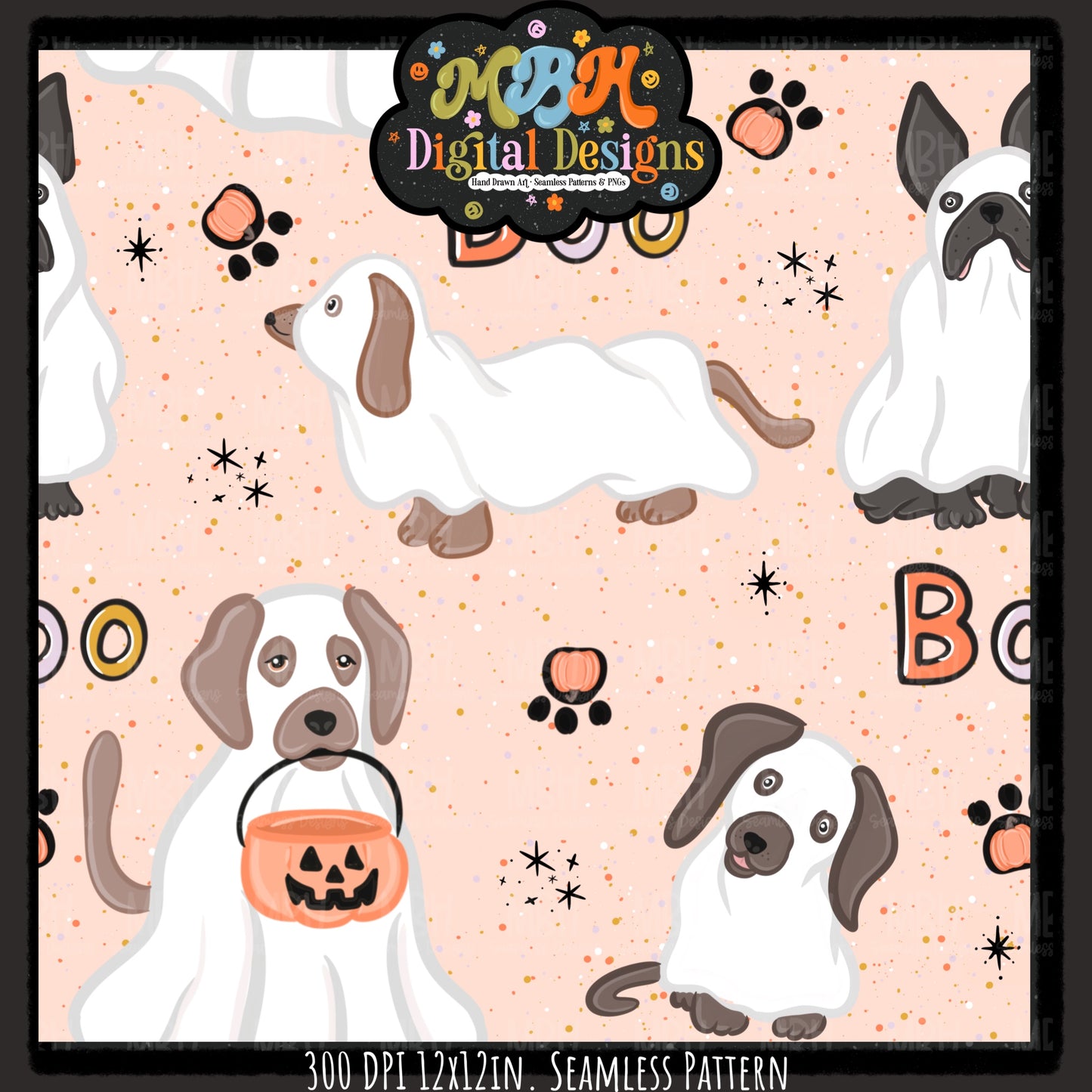 Boo Ghost Dogs Seamless Pattern // MULTIPLE COLORWAYS