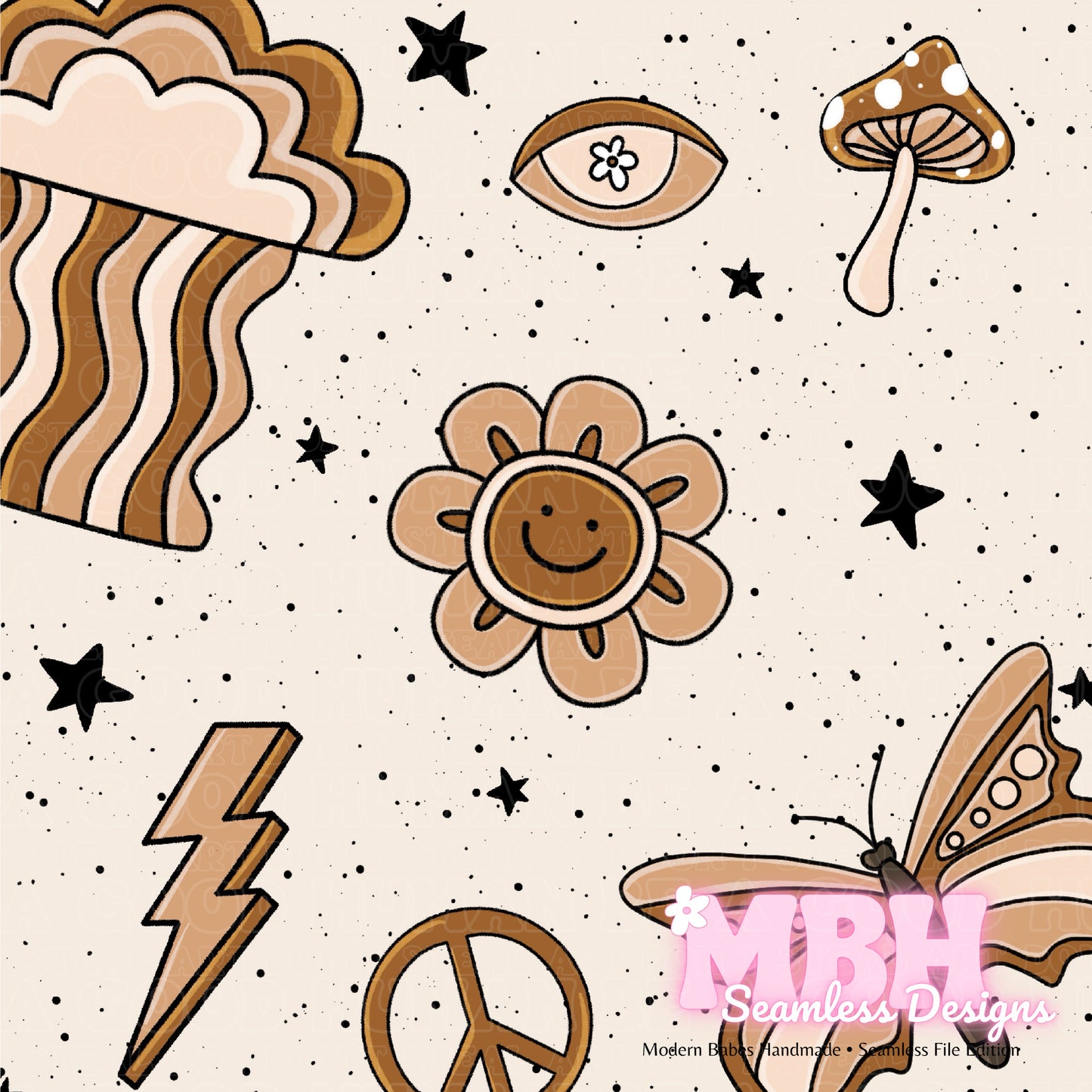 Groovy Neutral Browns Seamless Pattern MULTIPLE COLORWAYS