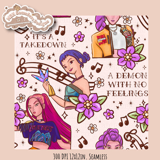 Demon Hunters x Tattoo Lyrics Seamless Pattern // PNG // Assorted Colorways