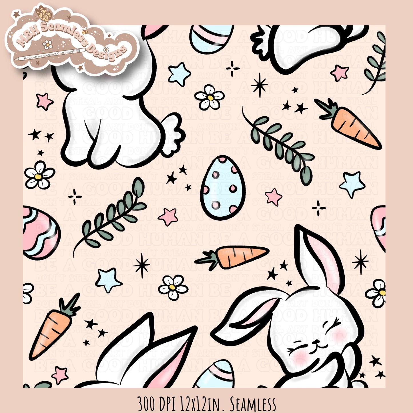 Kawaii Easter Bunnies Seamless Pattern MULTIPLE COLORWAYS