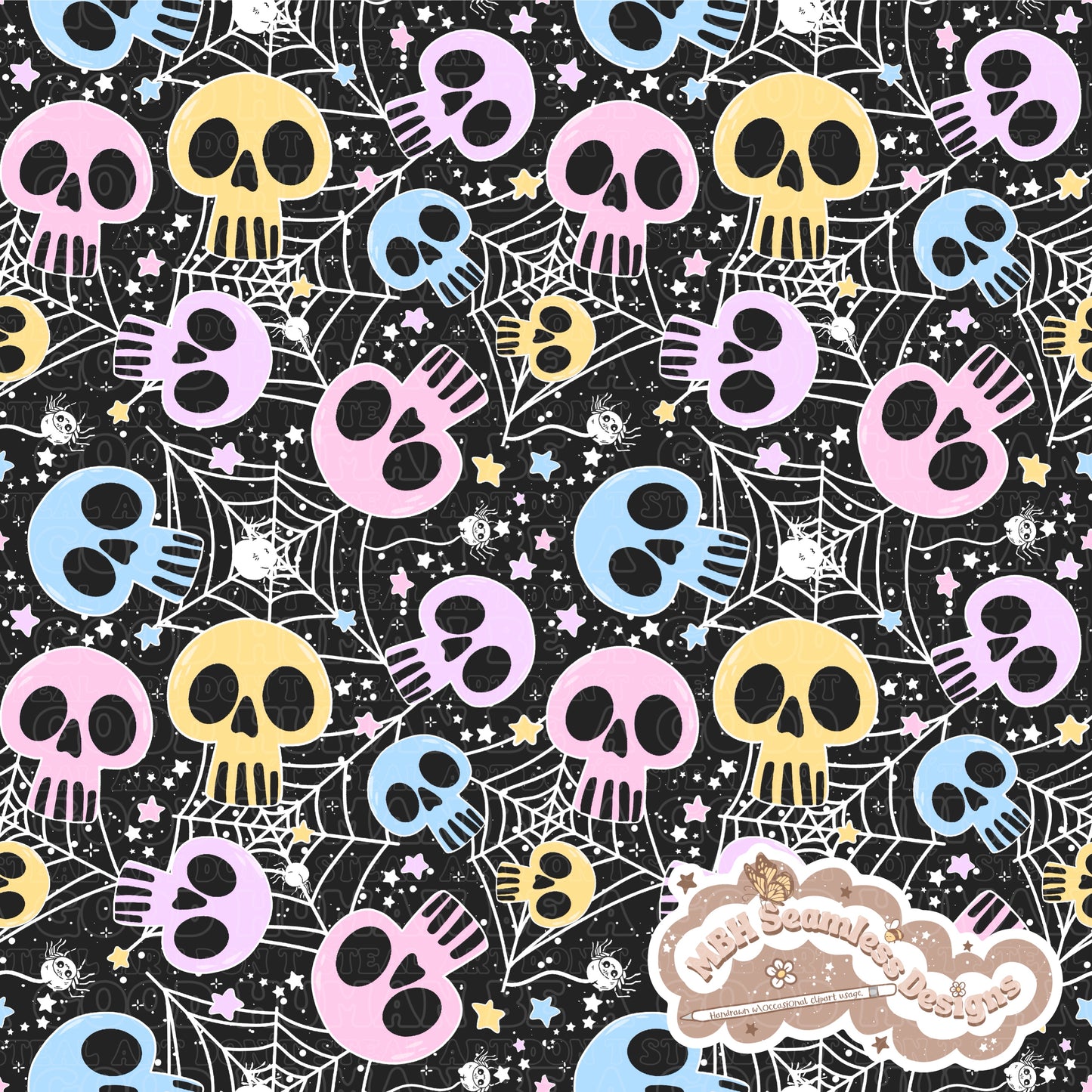 Pastel Spiderweb Skulls Seamless Pattern & COORDS MULTIPLE  COLORWAYS