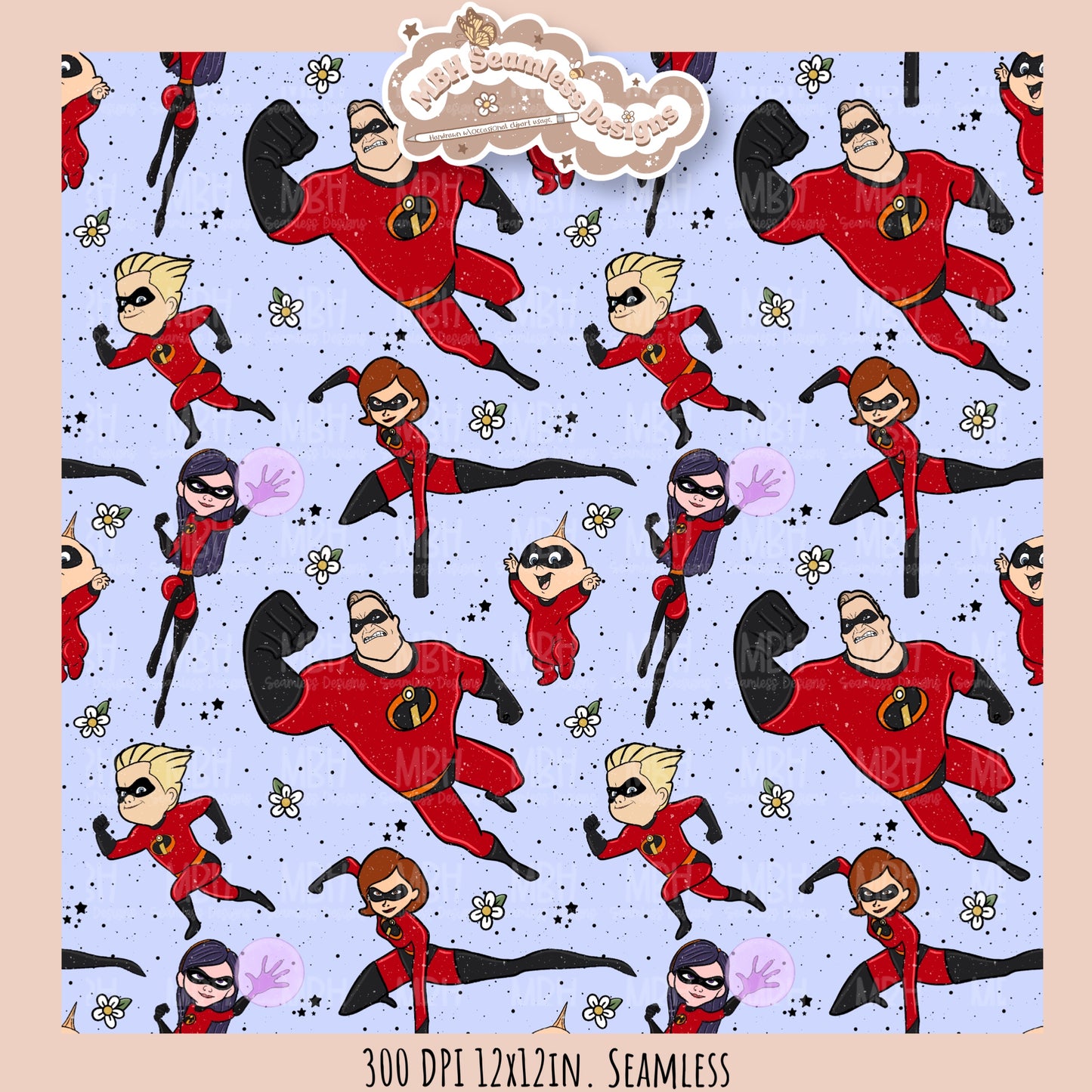 Girly Floral Spex Incredibles Seamless Pattern // PNG • MULTIPLE COLORWAYS