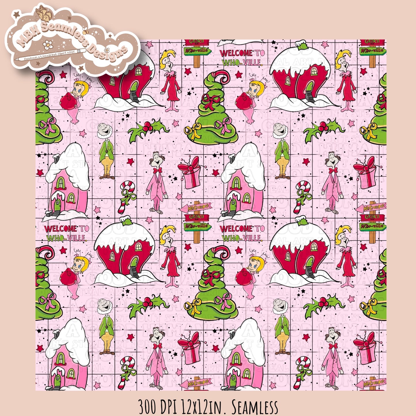 Girly Who-ville Seamless Pattern & PNG MULTIPLE COLORWAYS